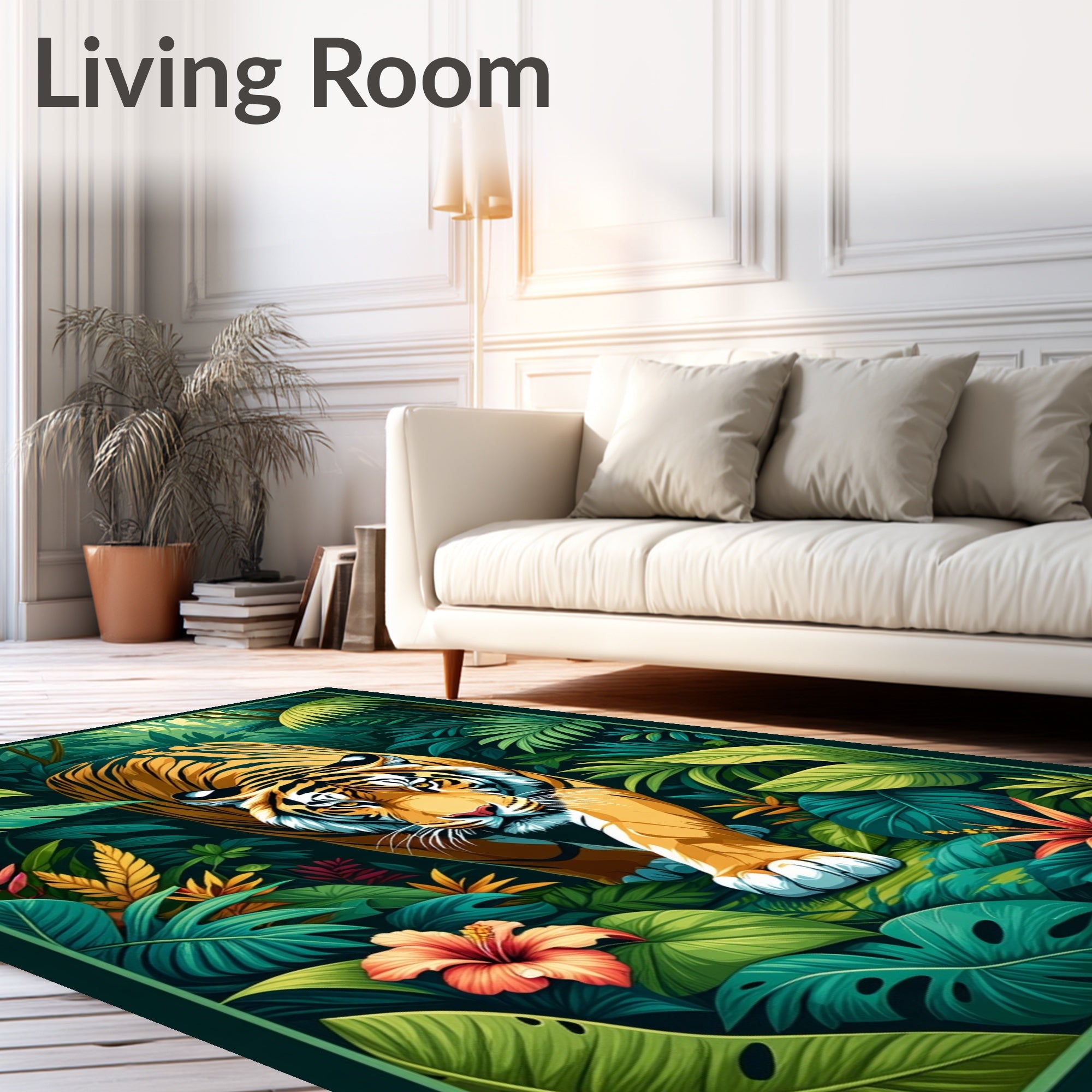 Vibrant Jungle Tiger Tropical Leaves Rug