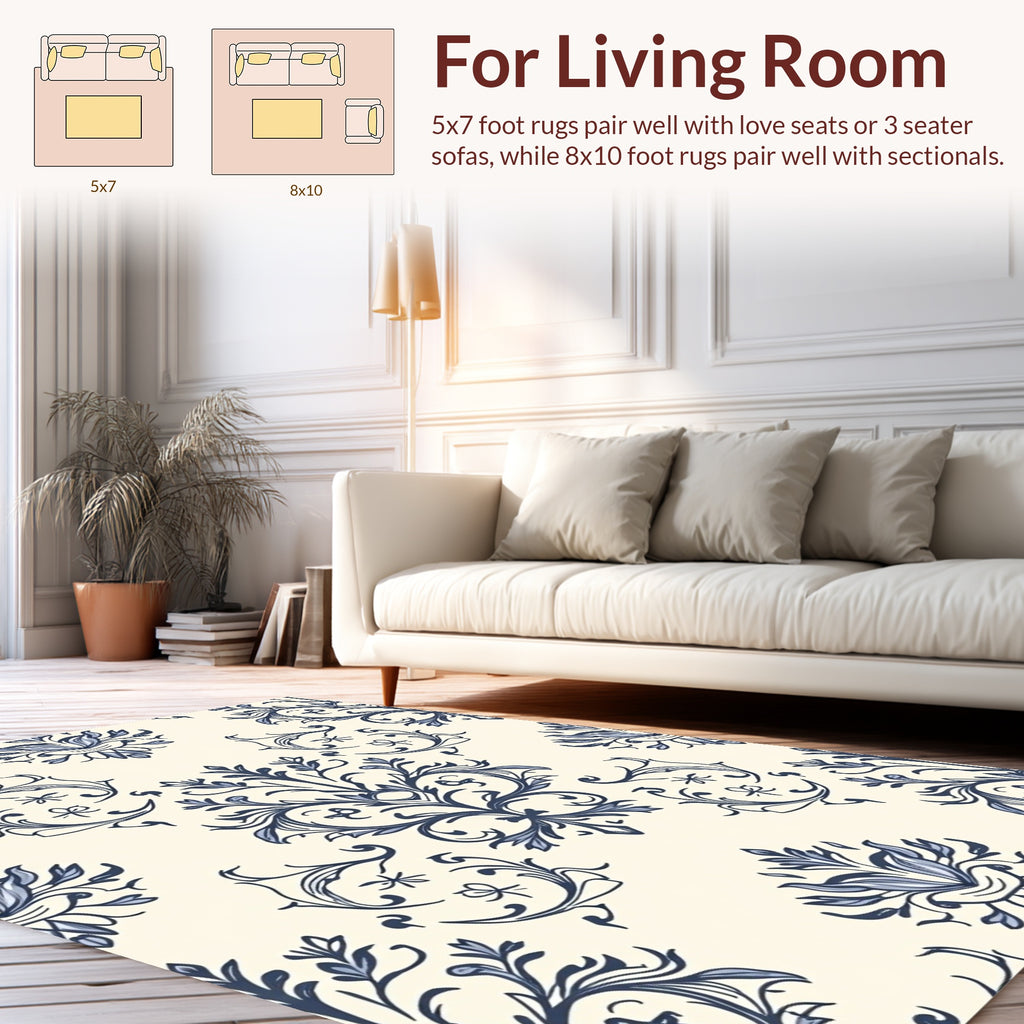 Classic Blue Floral Damask Pattern Rug