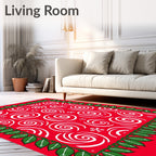Red White Swirl Snowflakes Holly Border Rug
