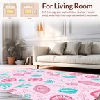 Pink Teal Whimsical Floral Leaf Pattern Rug