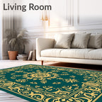 Ornate Teal Golden Floral Medallion Rug