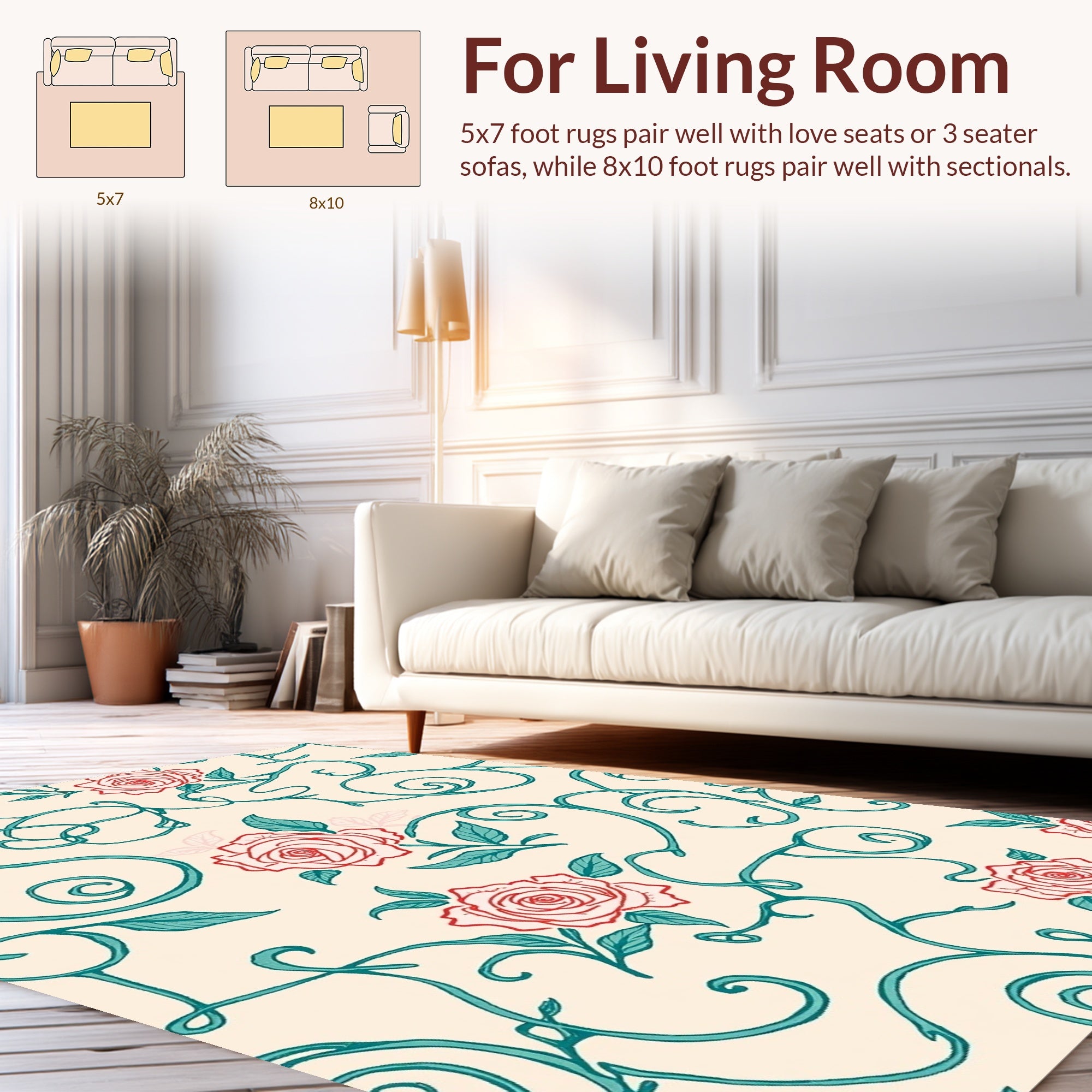 Vintage Rose Vine Floral Pattern Rug