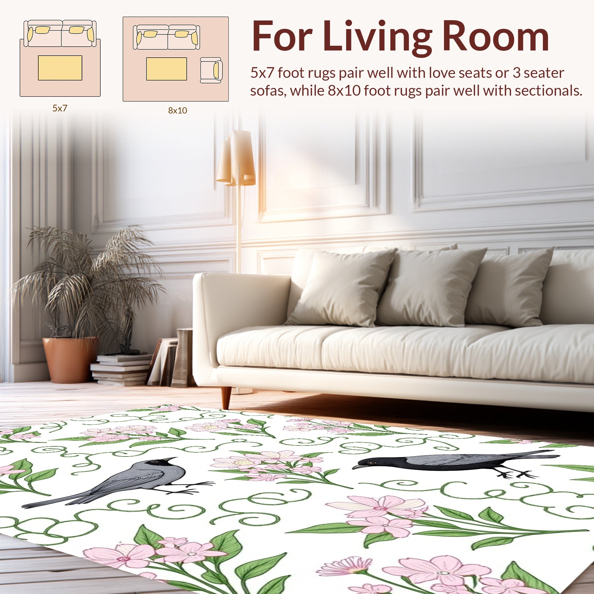 Charming Birds and Blossoms Pattern Rug