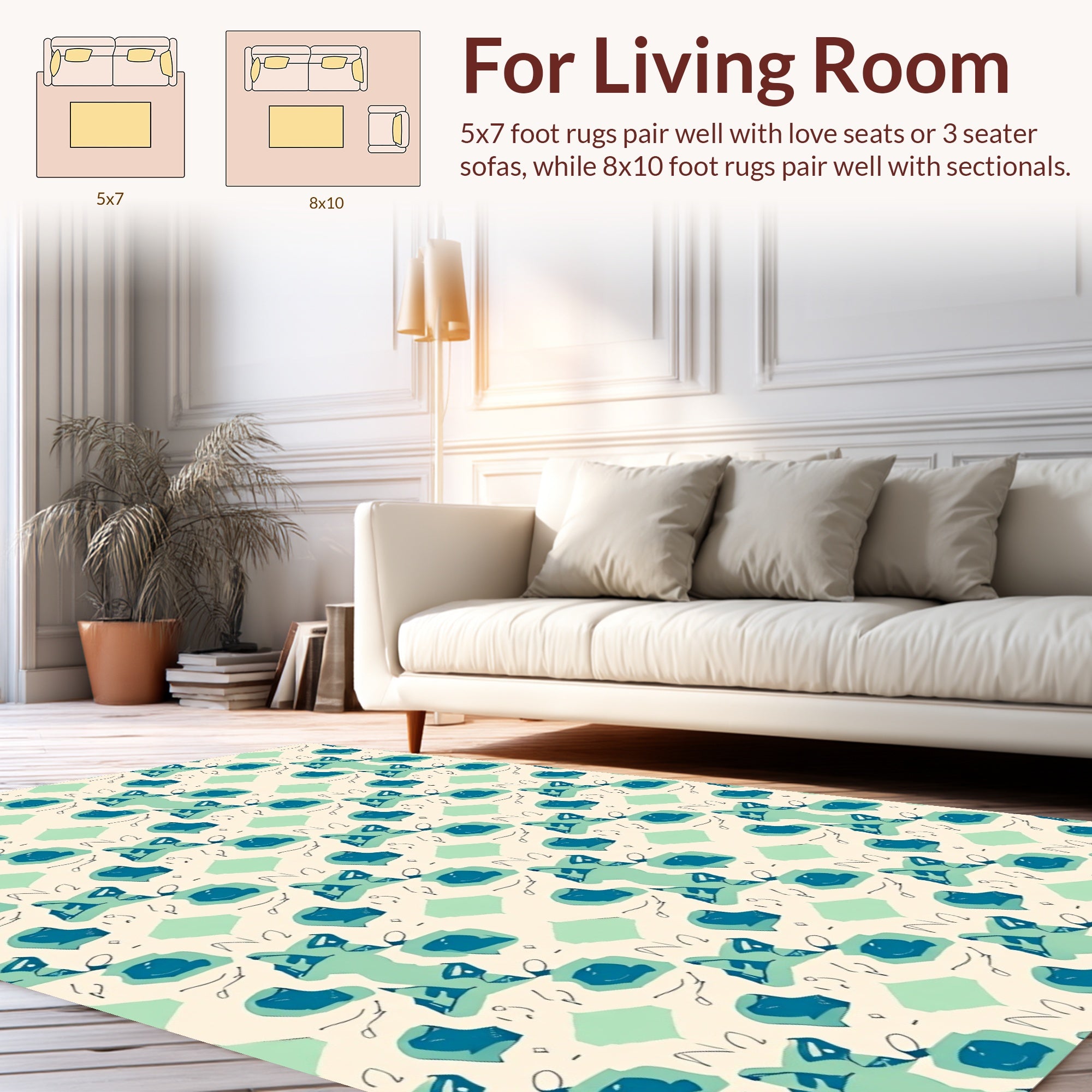 Teal Abstract Blobs Lines Pattern Rug
