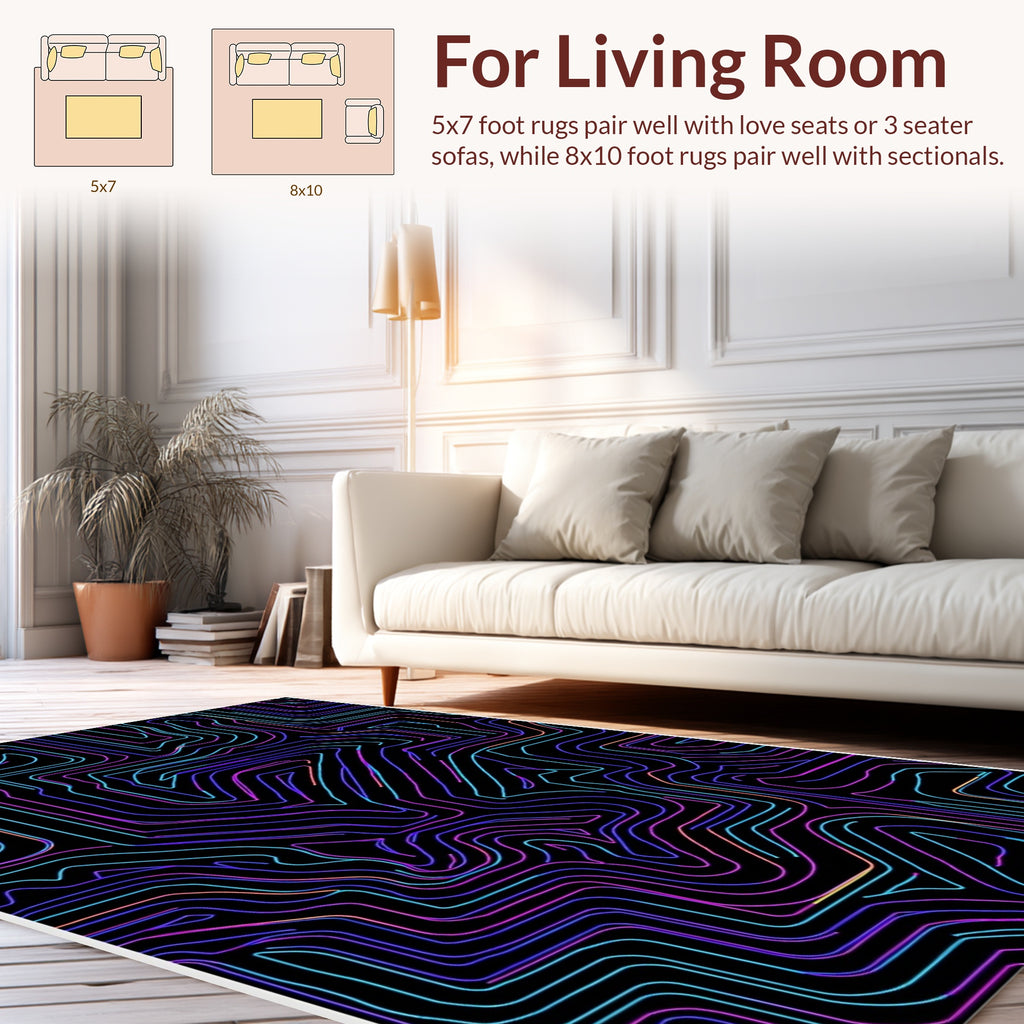 Striped Circuit Abstract Neon Lines Rug