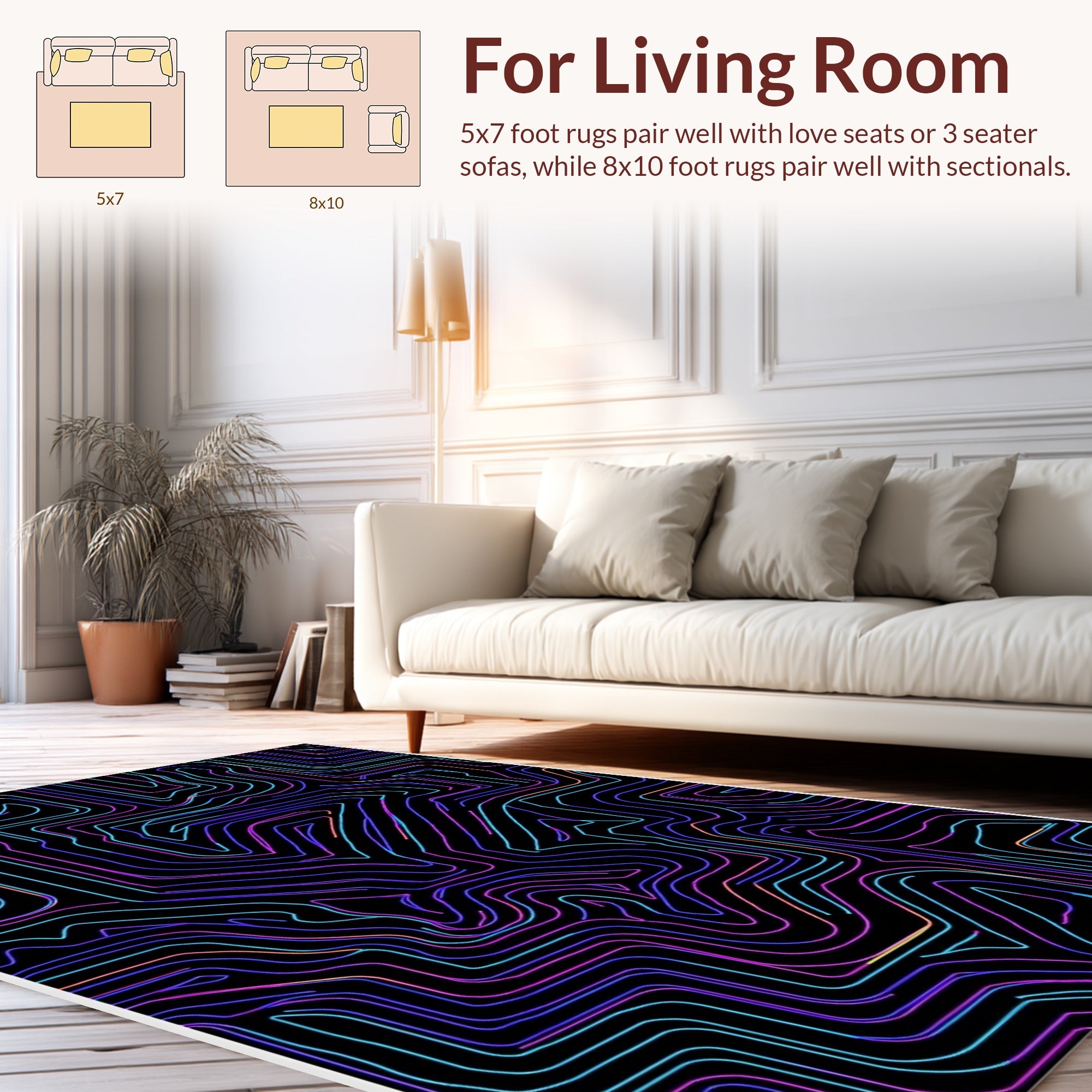 Striped Circuit Abstract Neon Lines Rug
