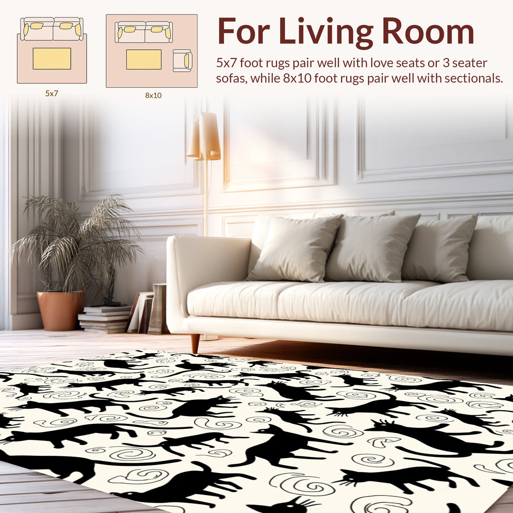 Whimsical Black Cats and Swirls Pattern Rug