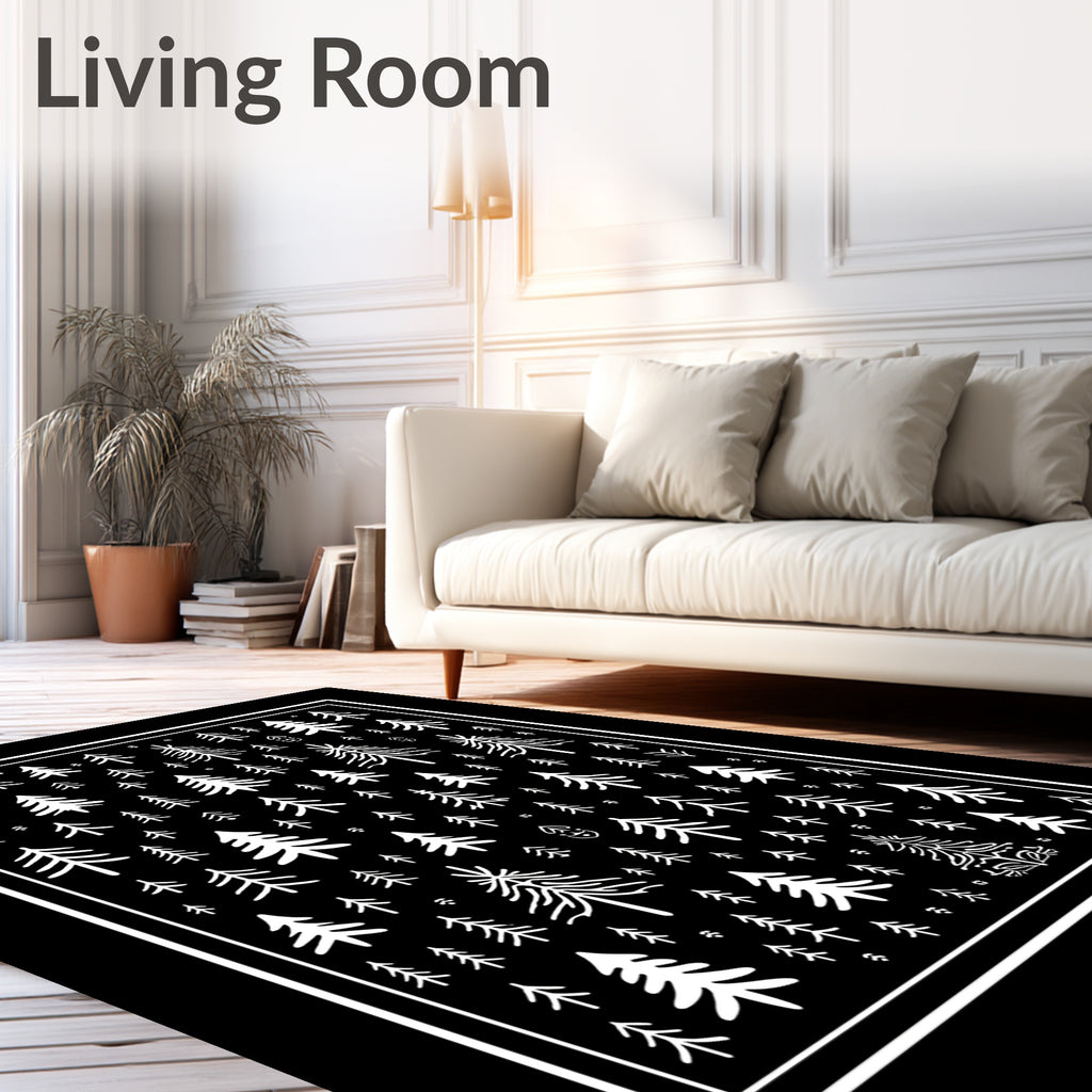 Rustic Black White Forest Trees Rug
