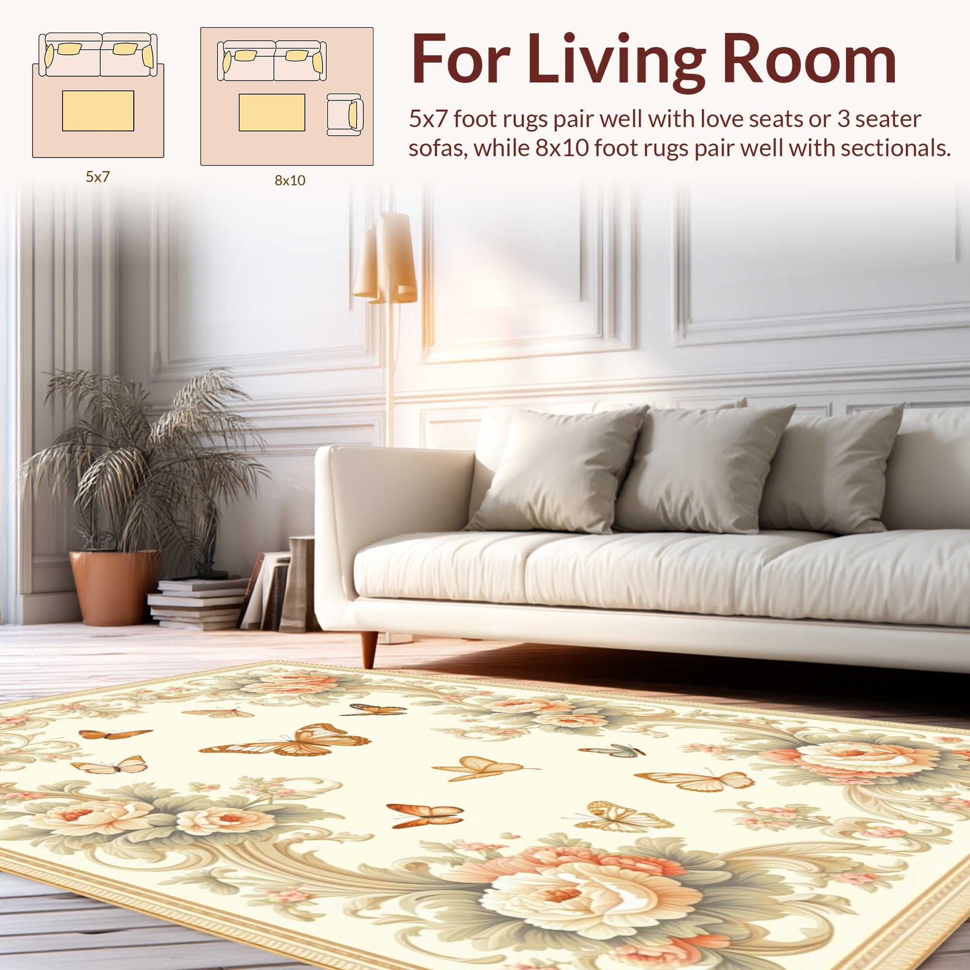 Floral Butterfly Scrollwork Pattern Rug