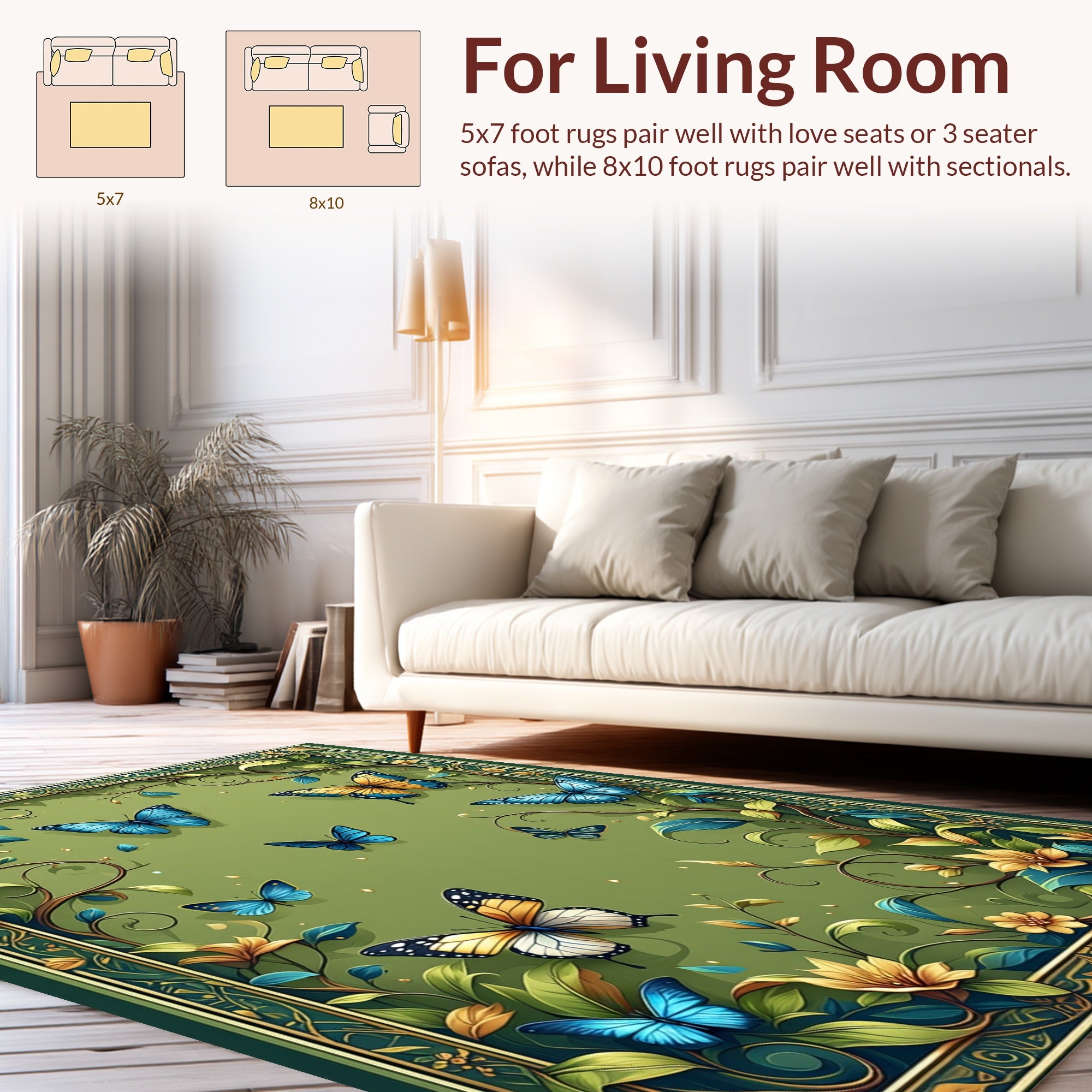 Enchanted Butterfly Floral Garden Rug