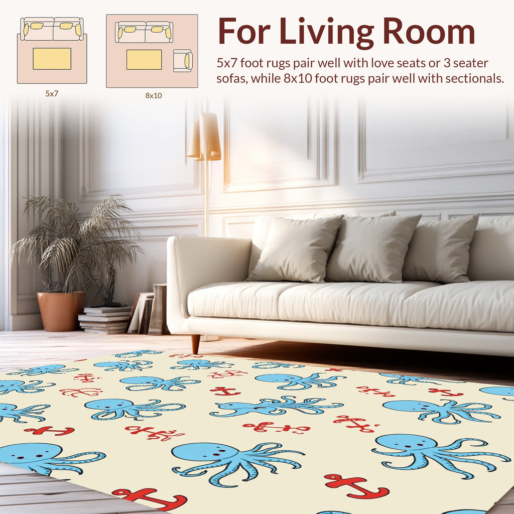 Cute Blue Octopuses Anchors Rug