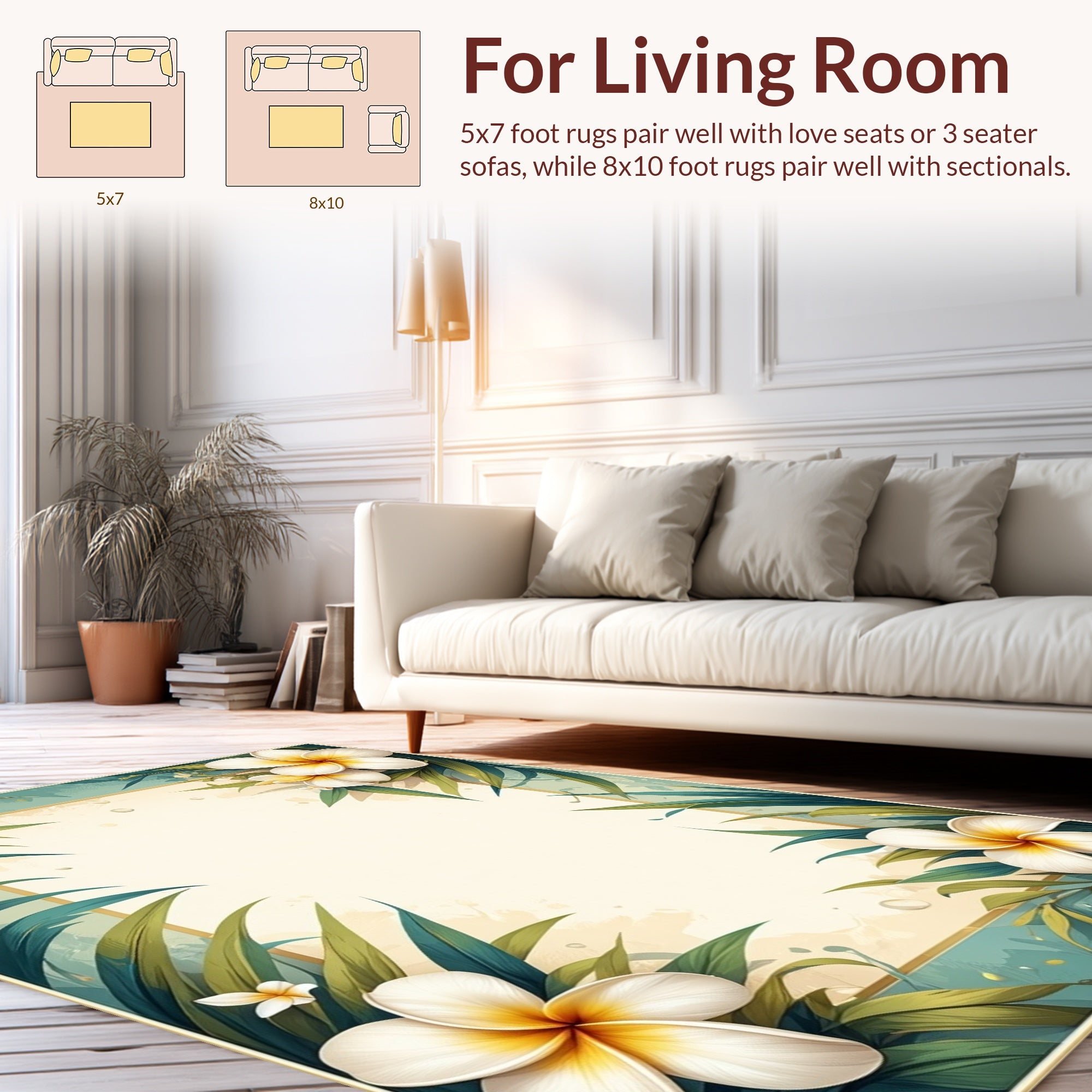 Tropical Blossom Leaf Pattern Rug