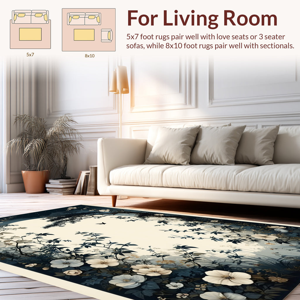 Midnight Floral Vine Silhouette Rug