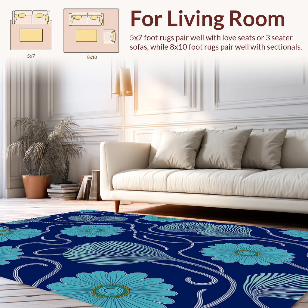 Turquoise Floral Vine Pattern Rug
