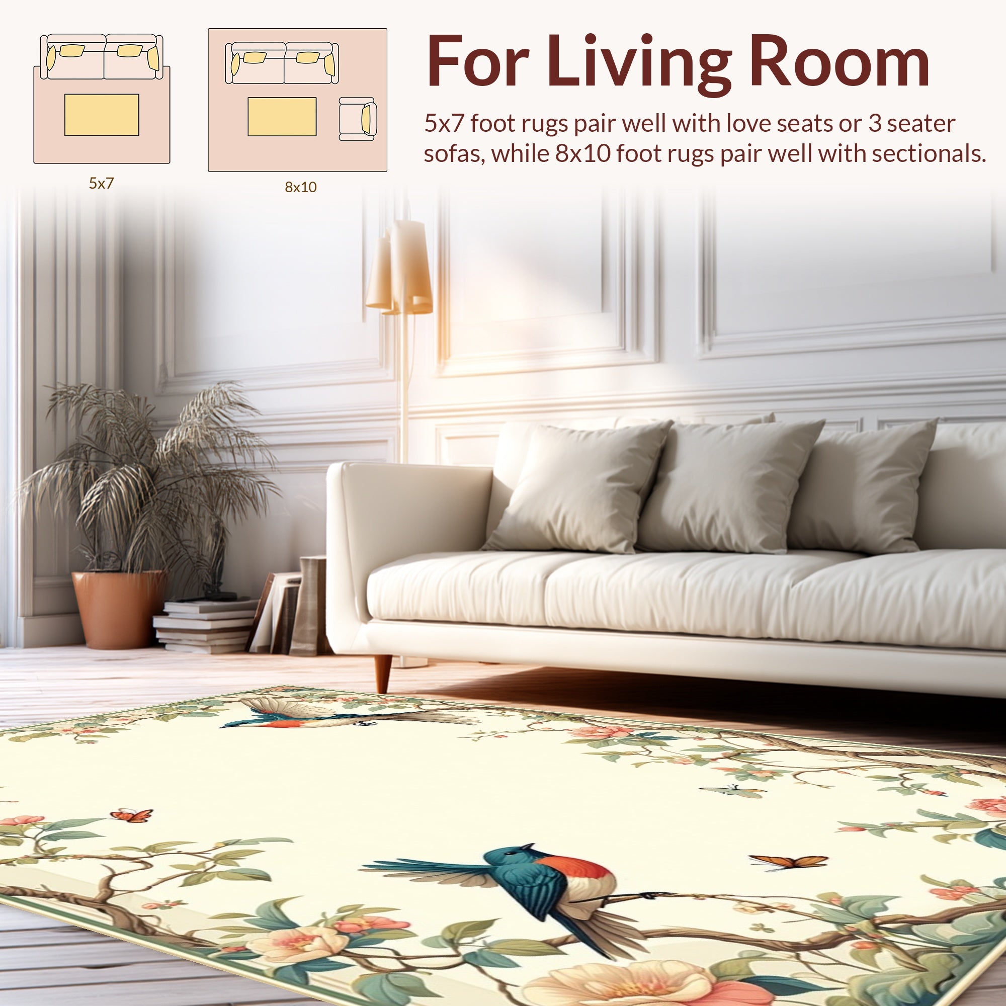 Birds and Blossoms Nature Inspired Art Rug