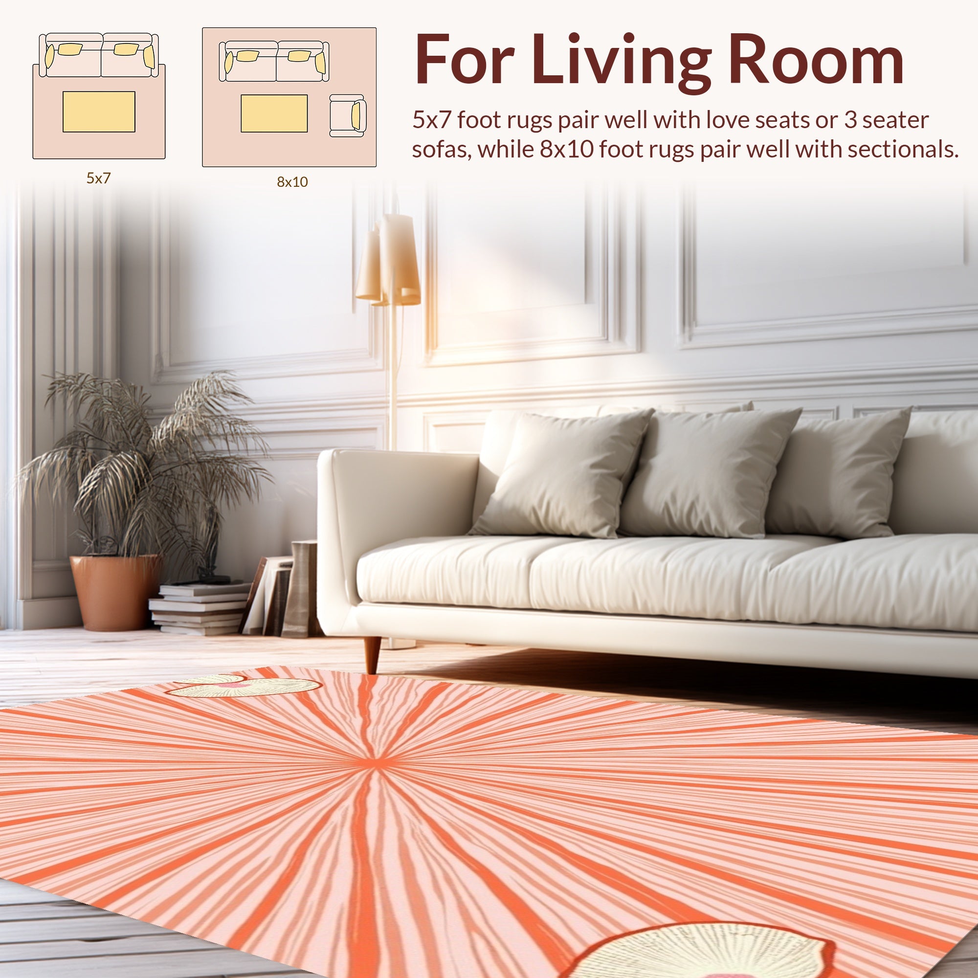 Orange Sunburst Mushroom Delight Rug