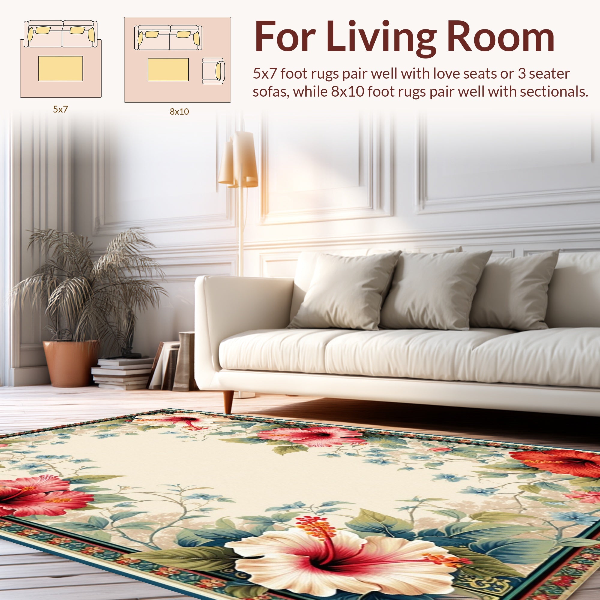 Floral Hibiscus Conservatory Botanical Design Rug