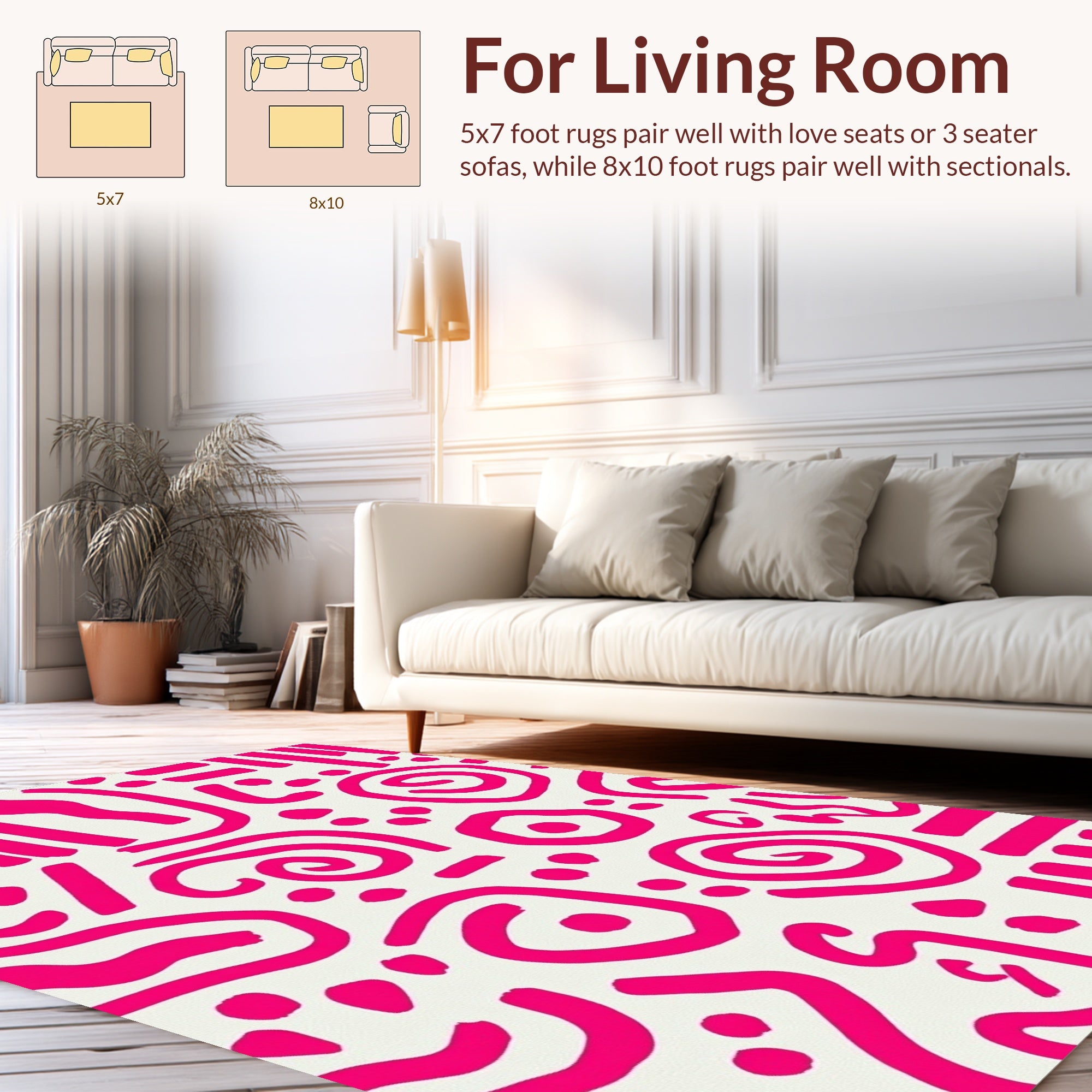 Bright Pink Abstract Doodle Design Rug
