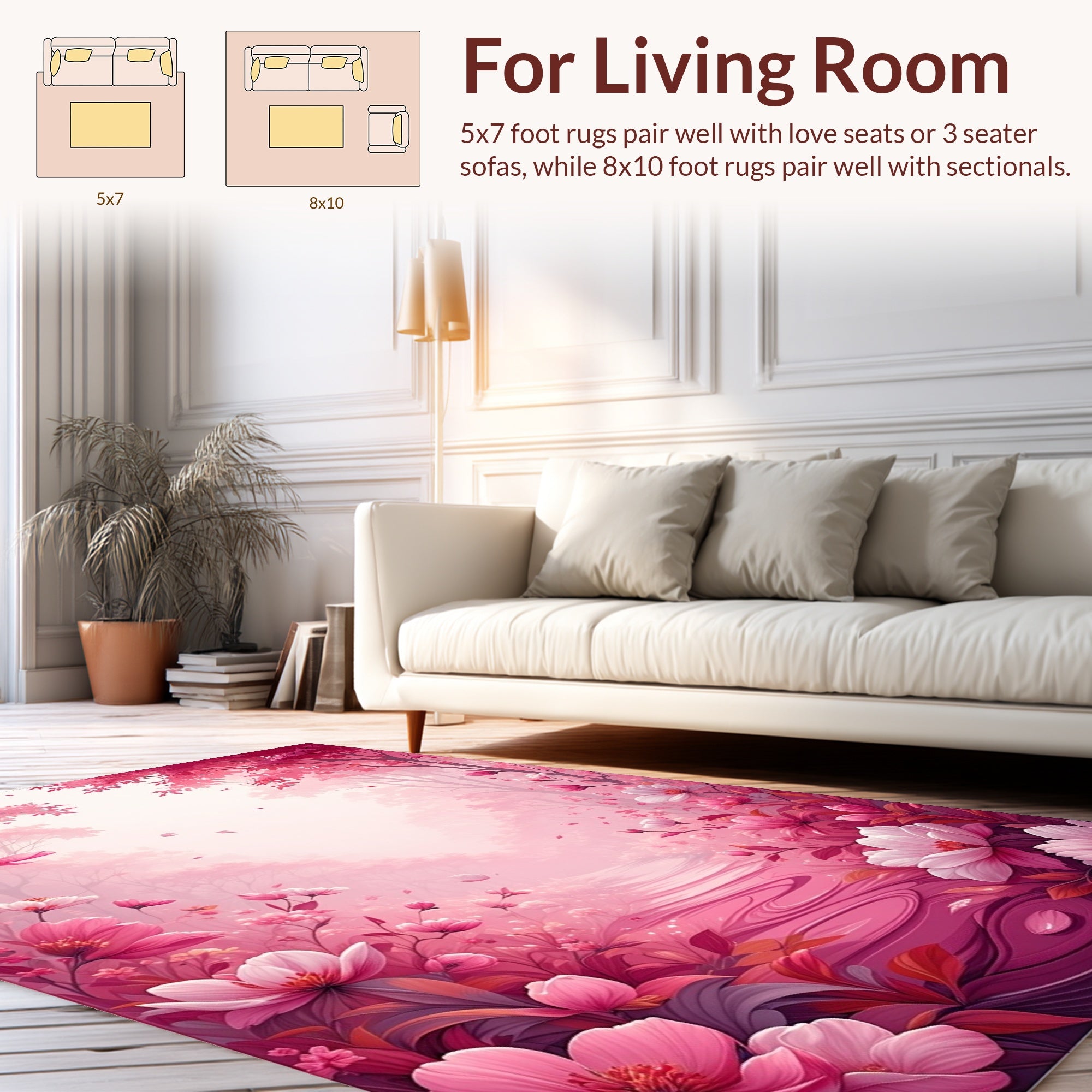 Whimsical Pink Floral Forest Path Rug