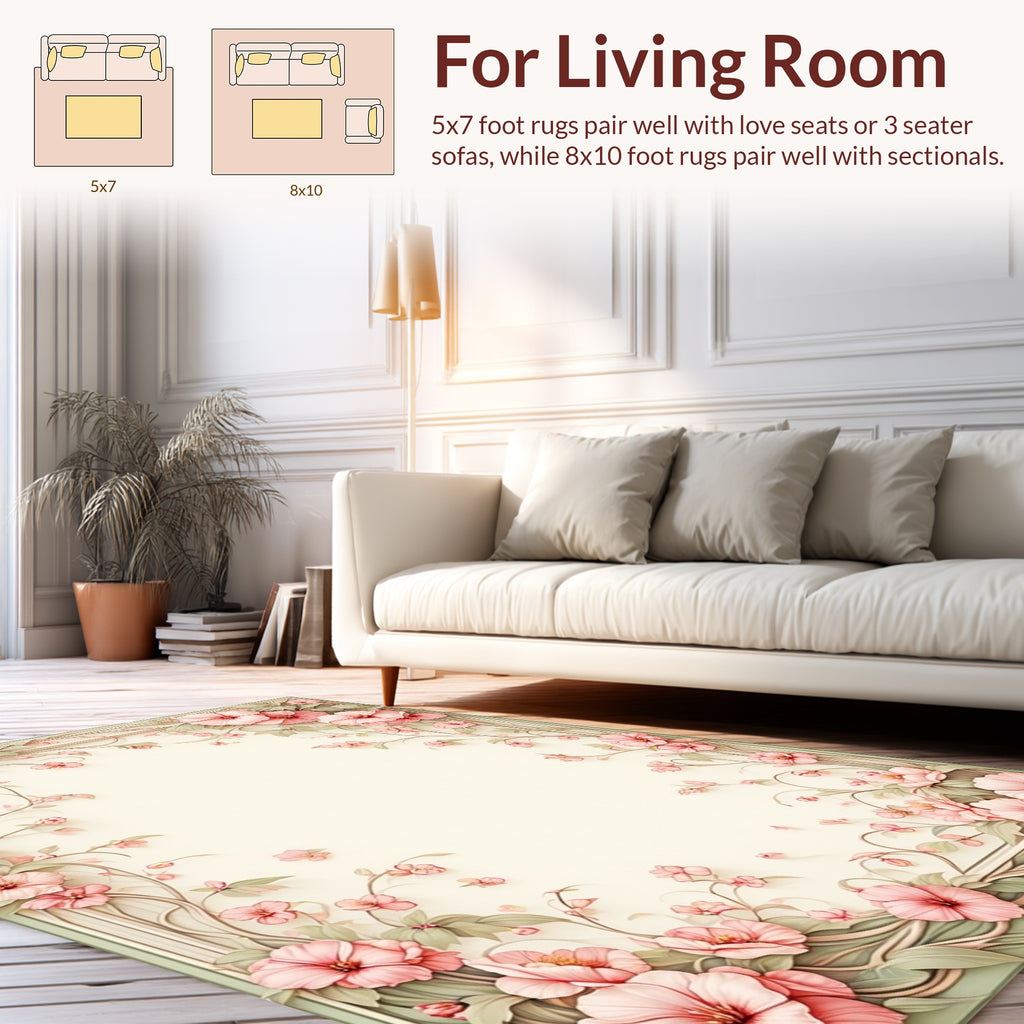 Whimsical Pink Floral Vine Border Rug