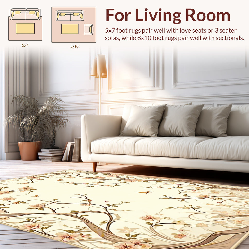 Elegant Floral Branches With Birds Design Rug