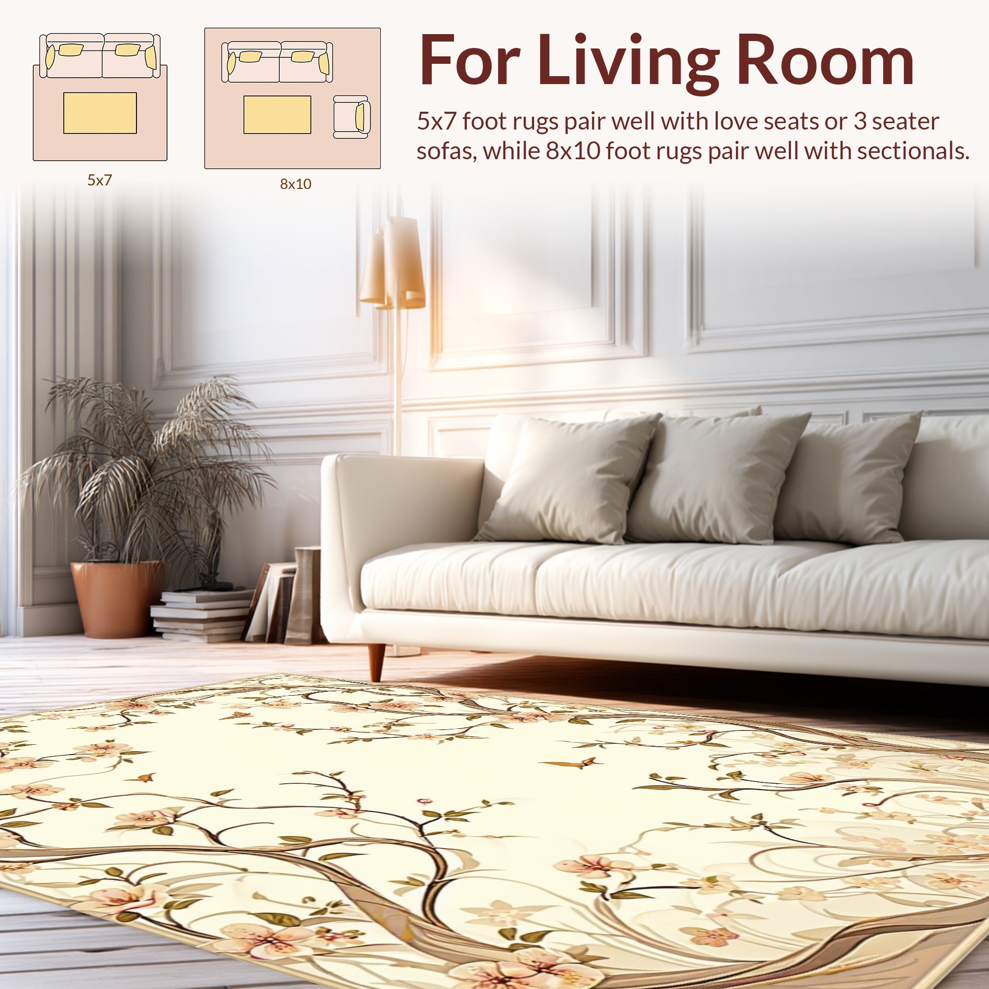 Elegant Floral Branches With Birds Design Rug