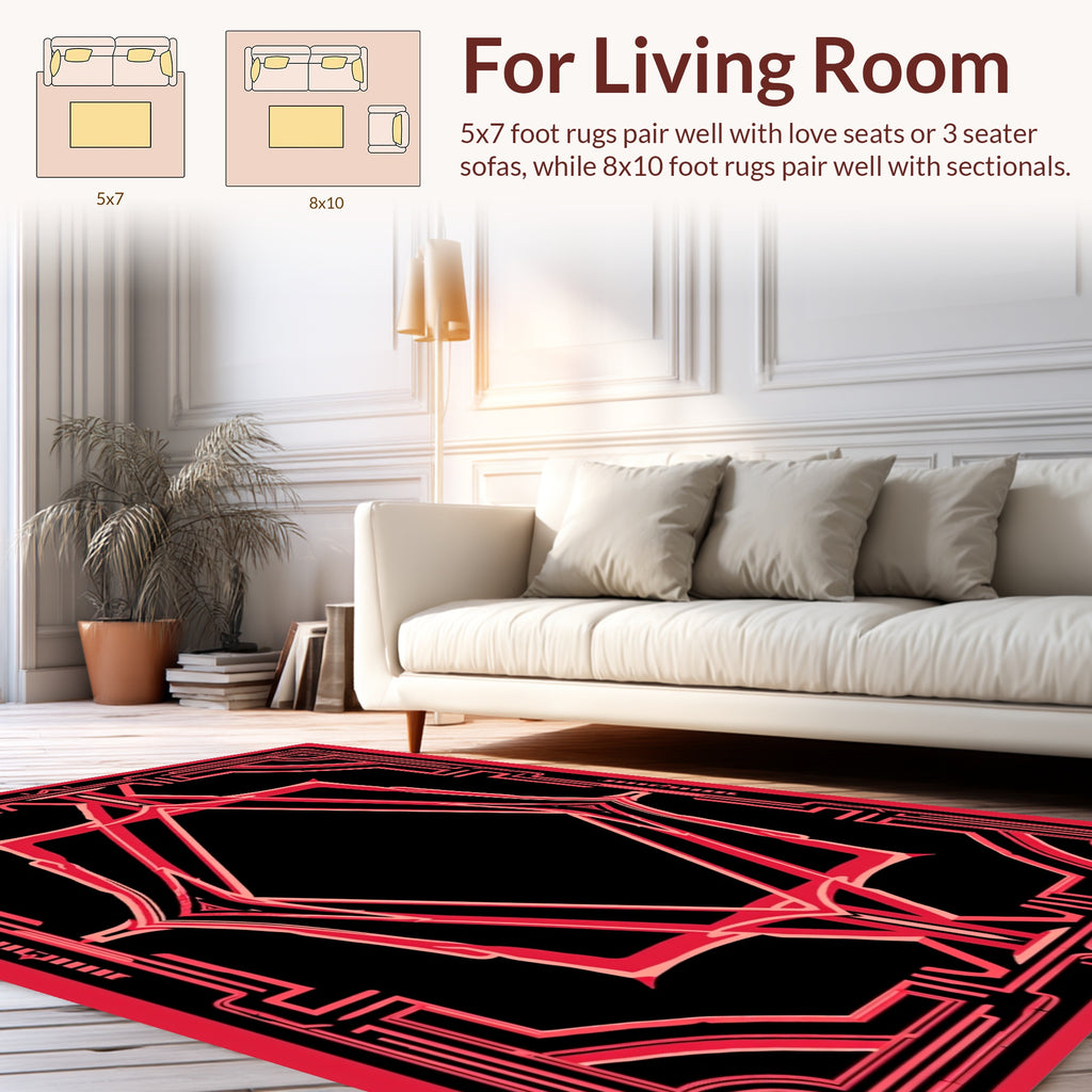 Bold Geometric Red Frame Rug