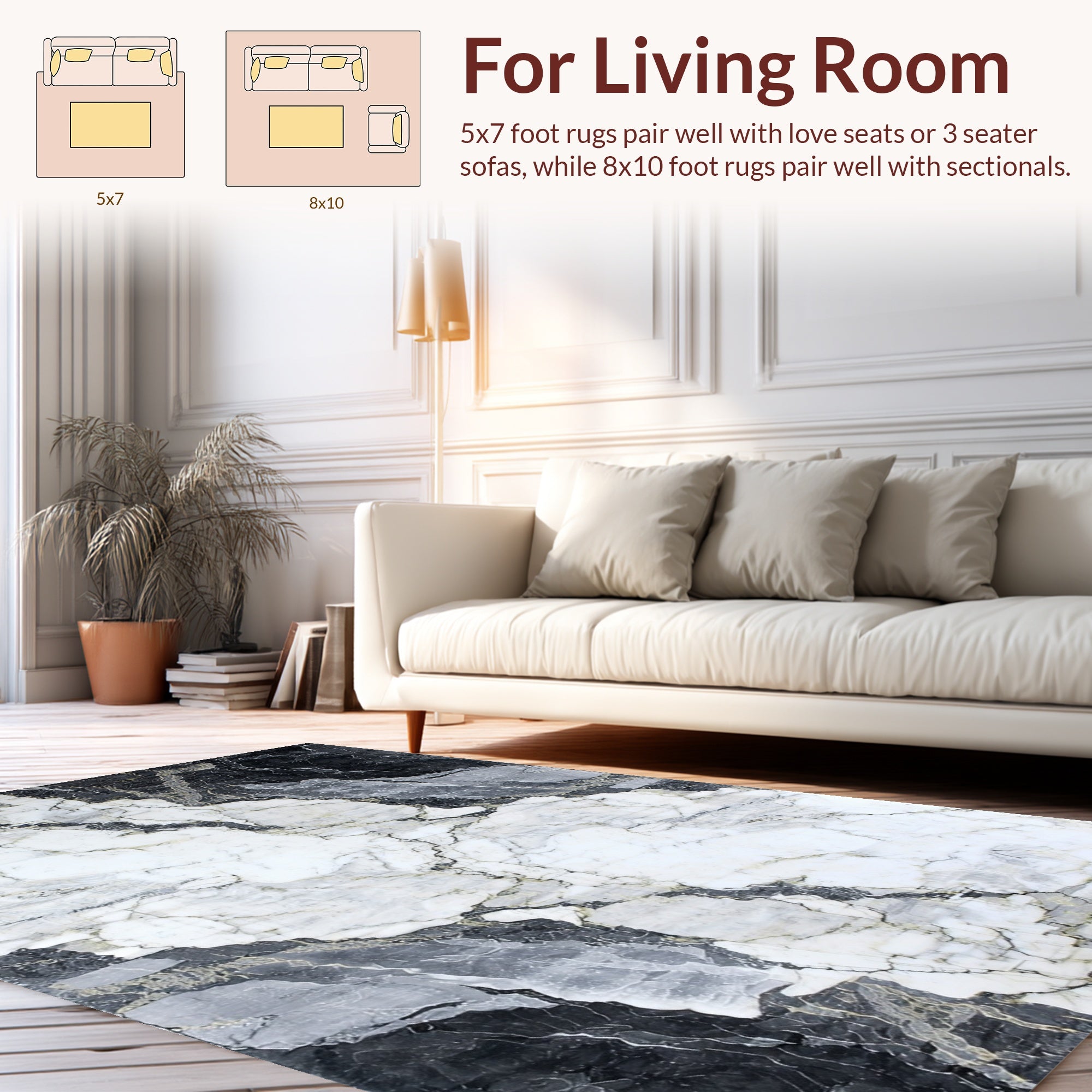 Monochromatic Marble Veined Contemporary Design Rug