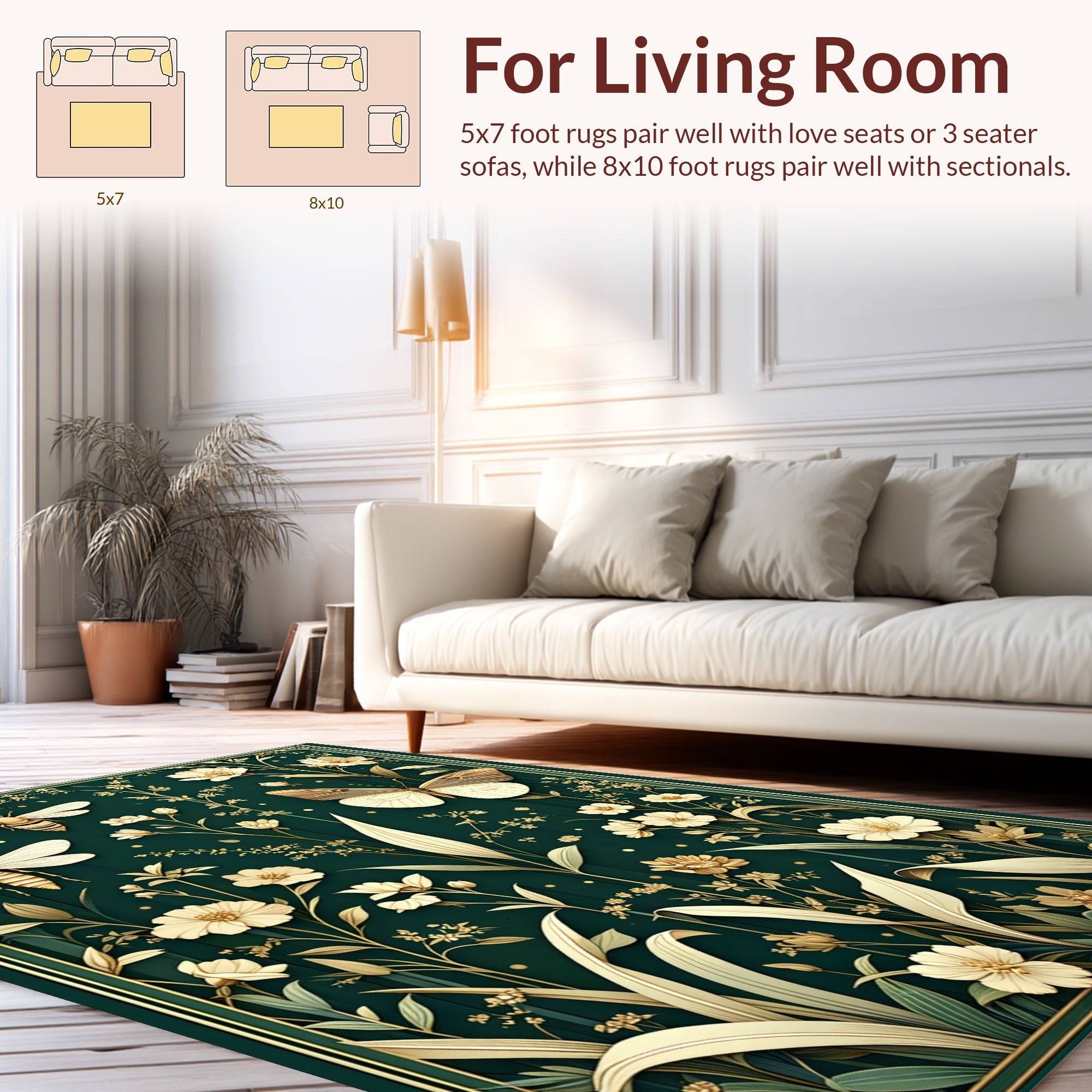 Golden Floral Insect Garden Design Rug