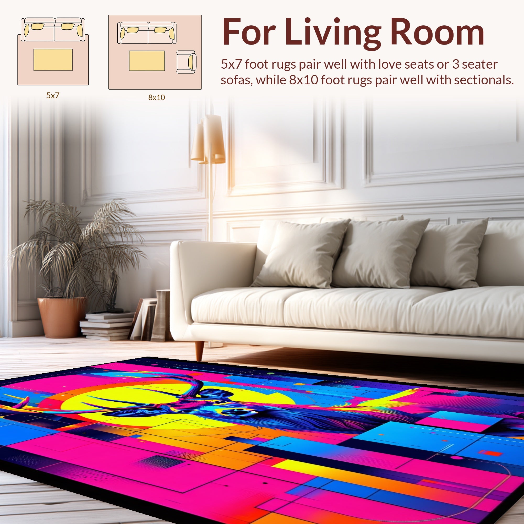 Vibrant Geometric Stag Pattern Design Rug
