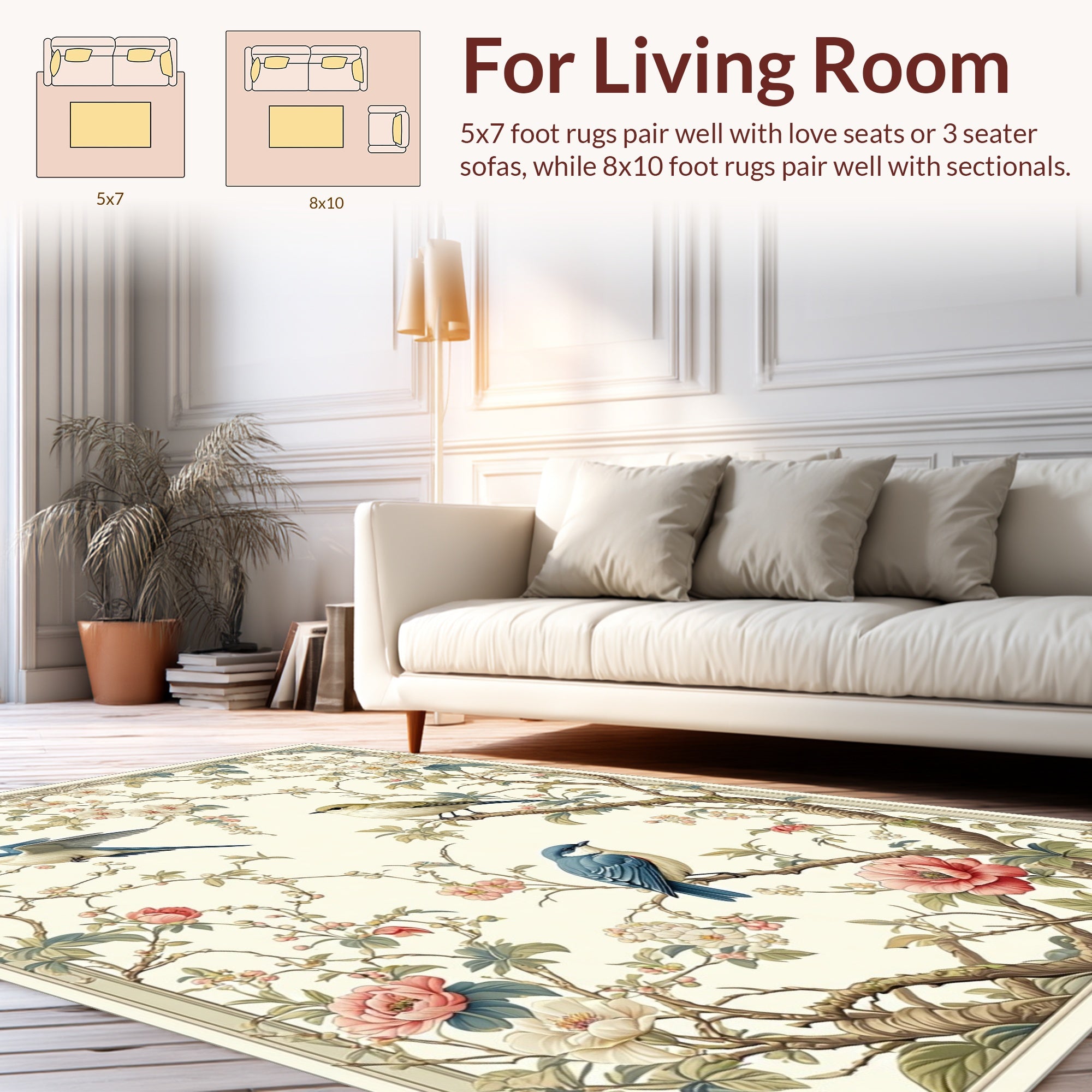 Birds and Blossoms Nature Print Rug
