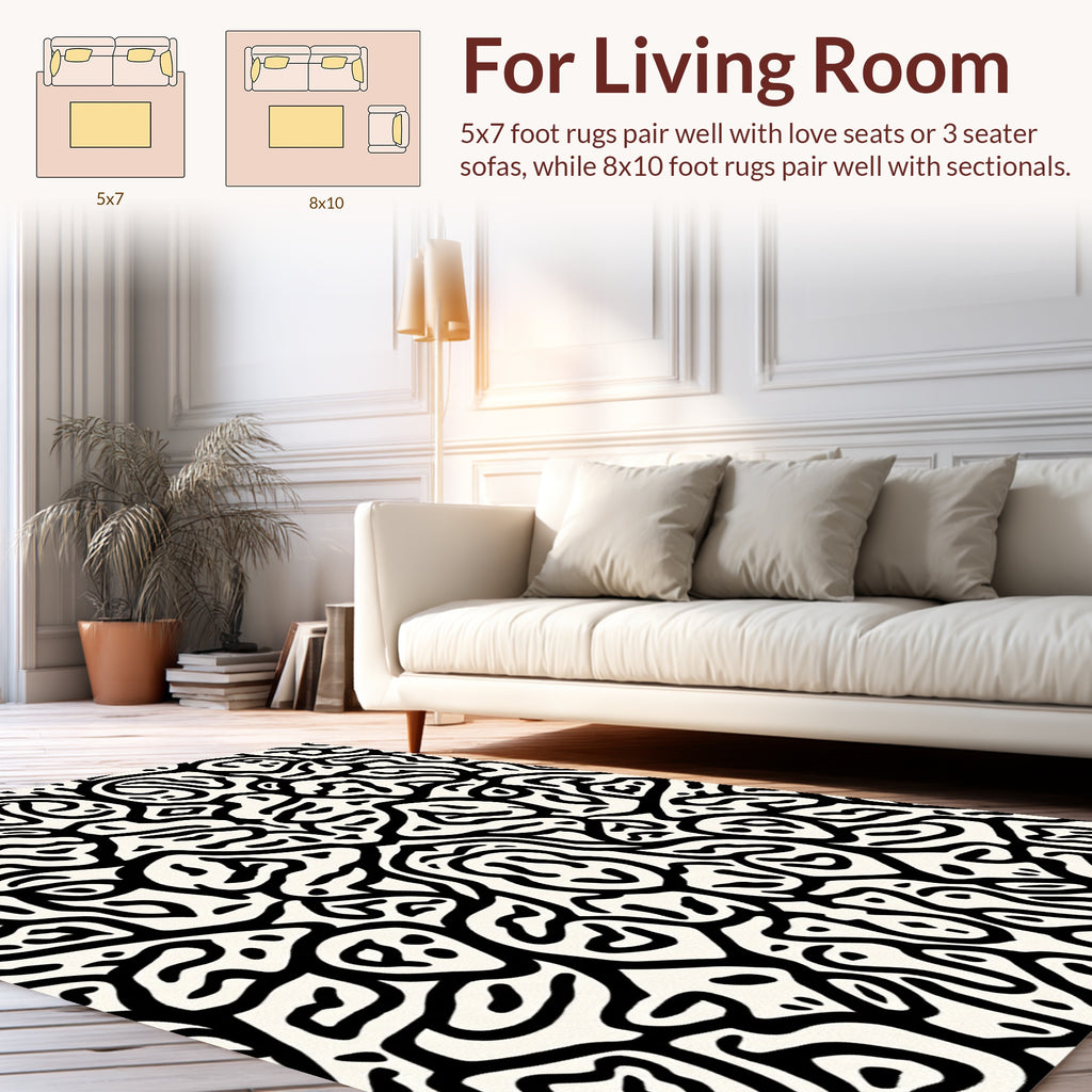 Organic Abstract Black White Pattern Rug