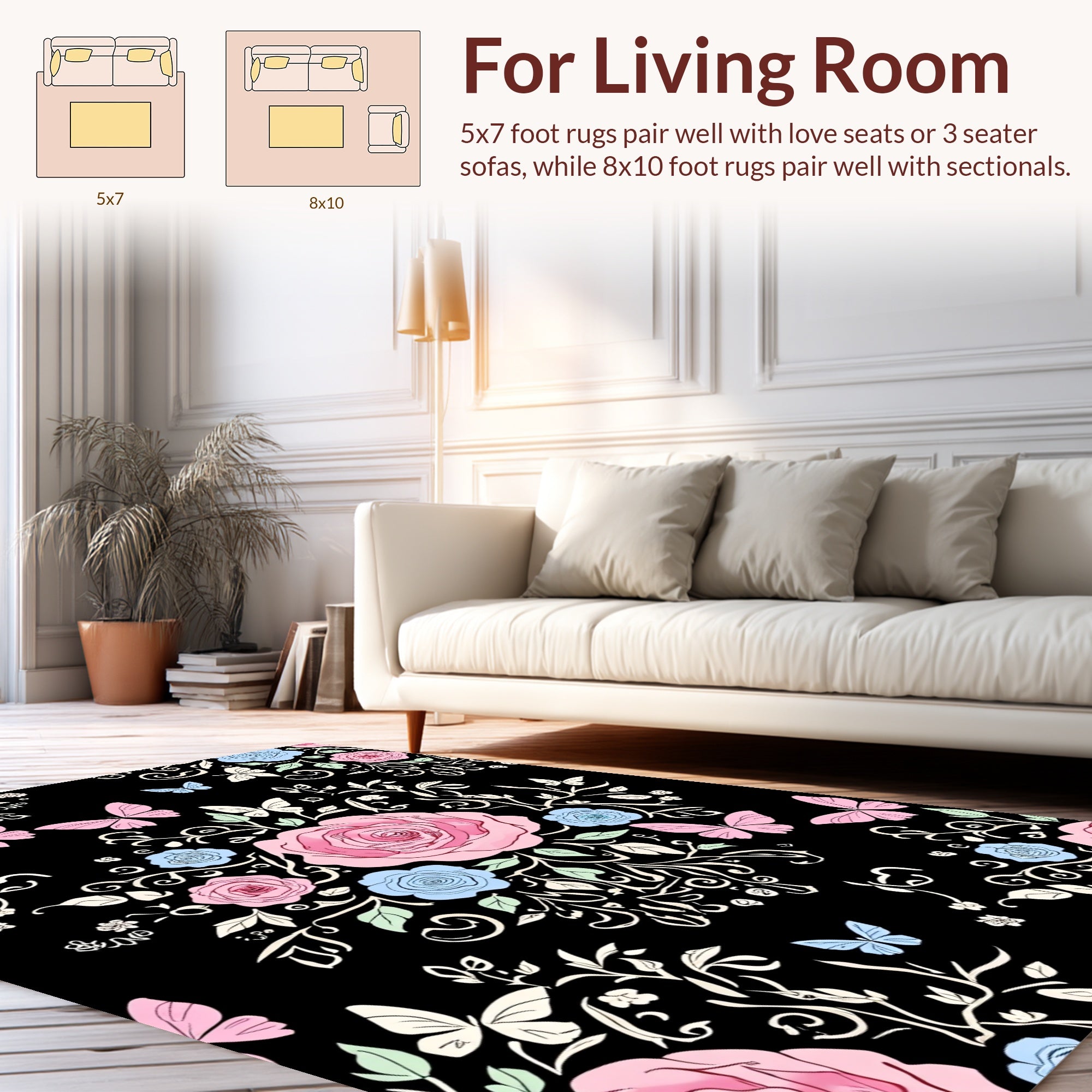 Pink Butterflies Roses Pattern Rug