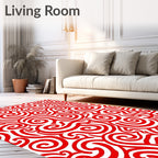 Vibrant Red Swirl Ribbon Artwork Rug