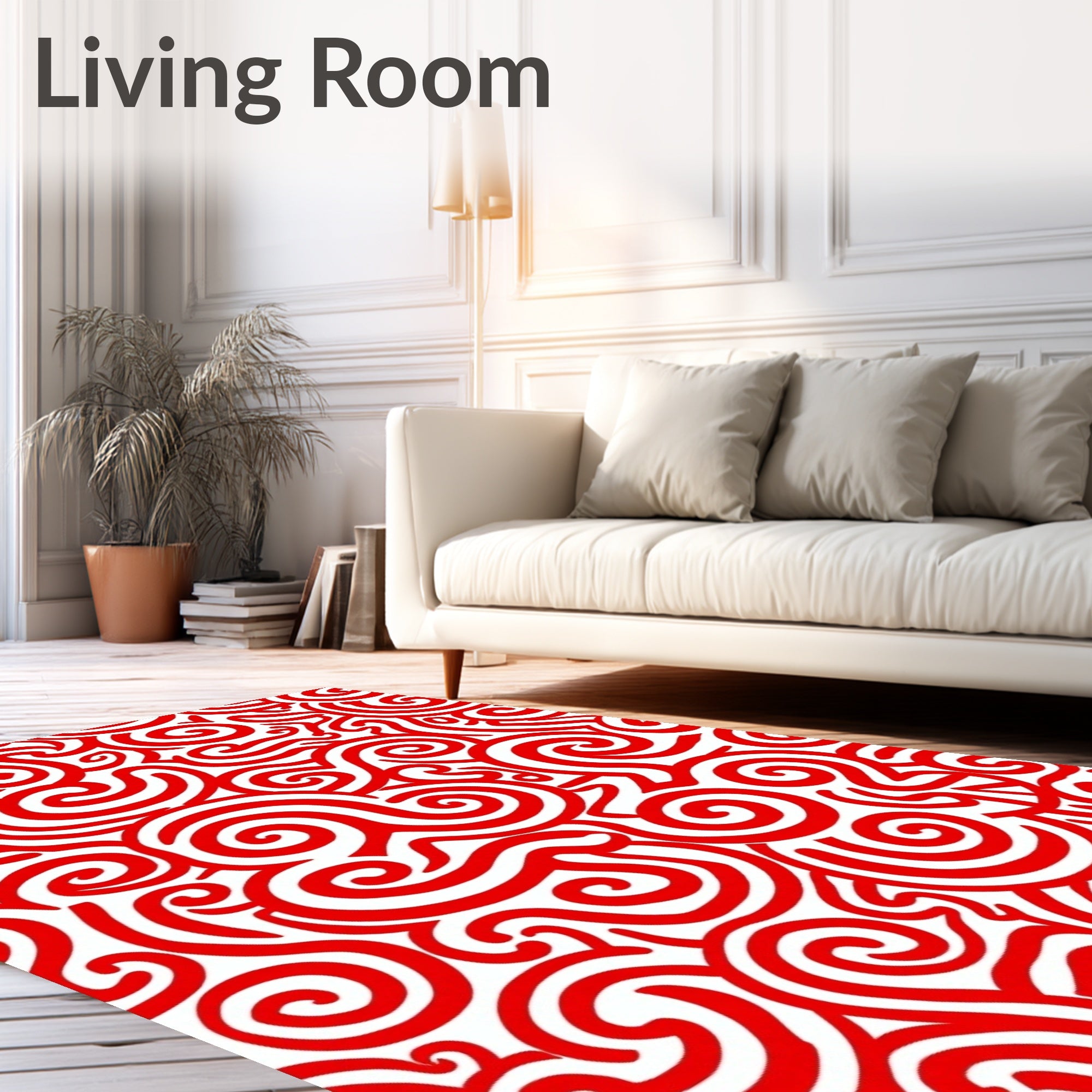 Vibrant Red Swirl Ribbon Artwork Rug