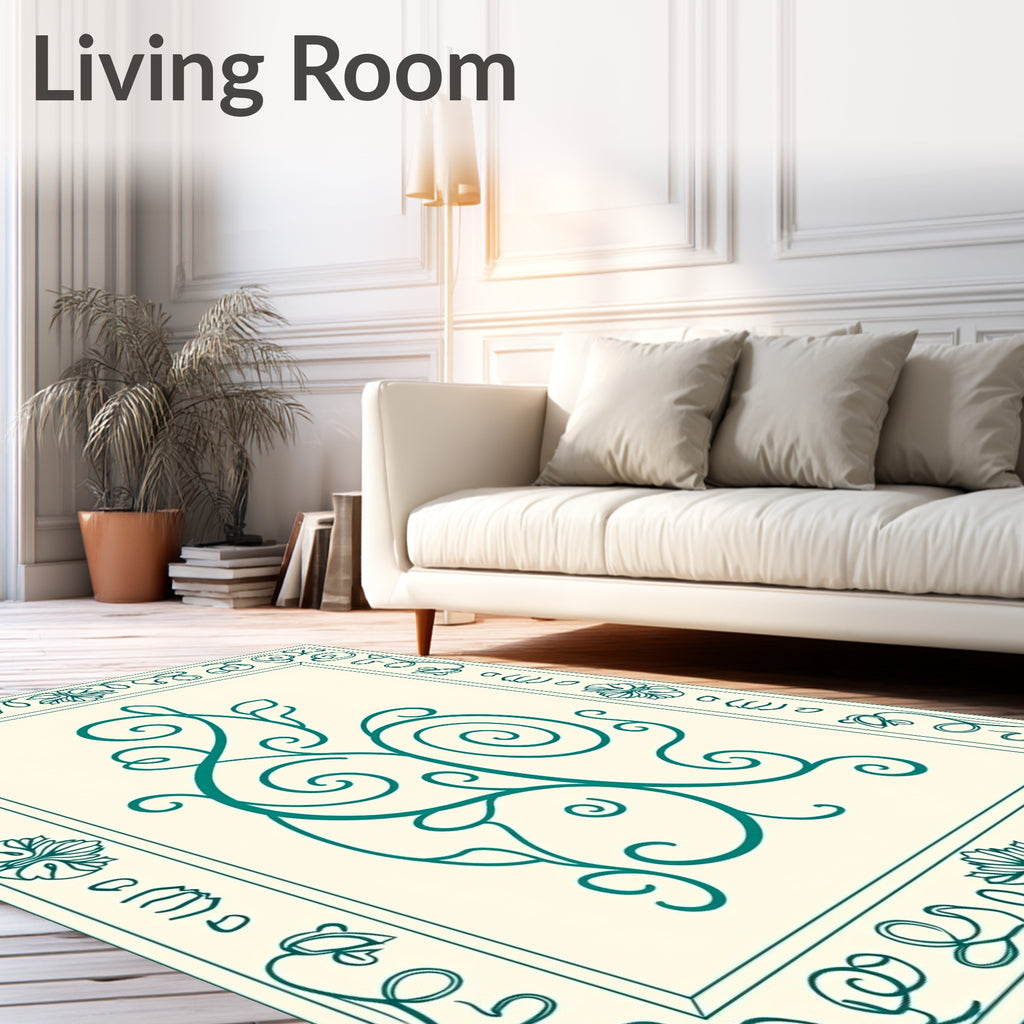 Teal Nouveau Floral Scroll Rug
