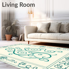 Teal Nouveau Floral Scroll Rug