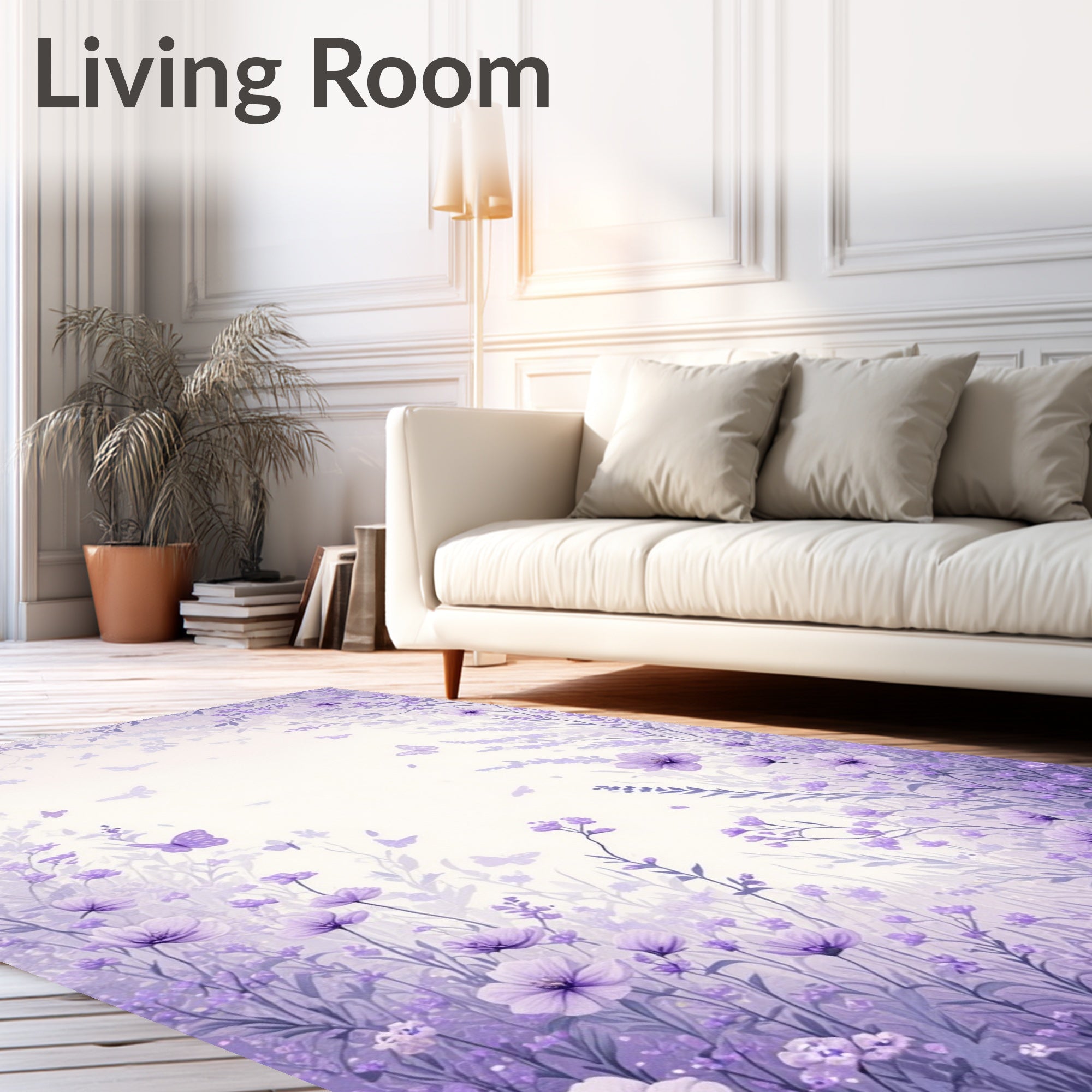 Purple Floral Meadow Butterfly Design Rug