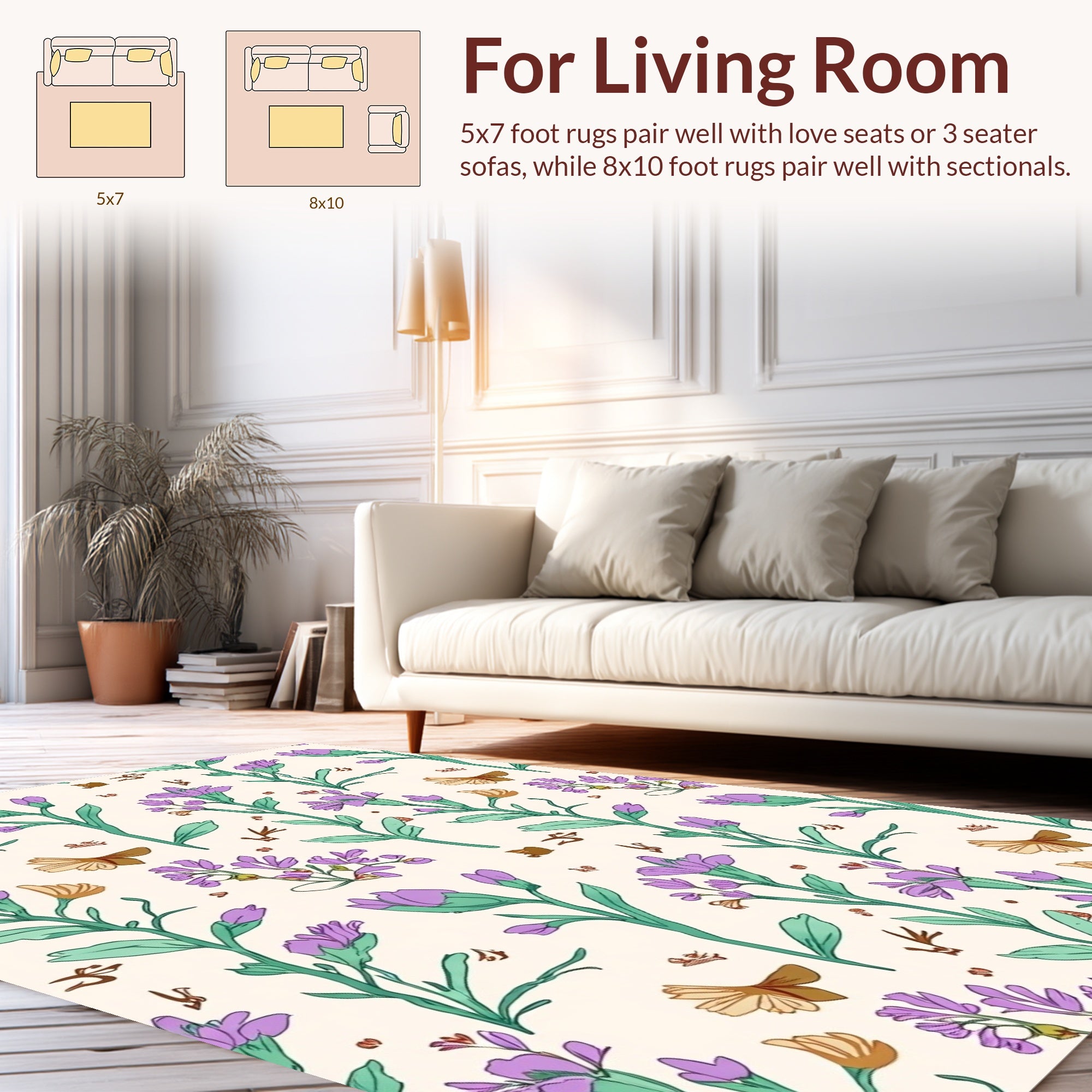 Delicate Floral Butterfly Botanical Pattern Rug