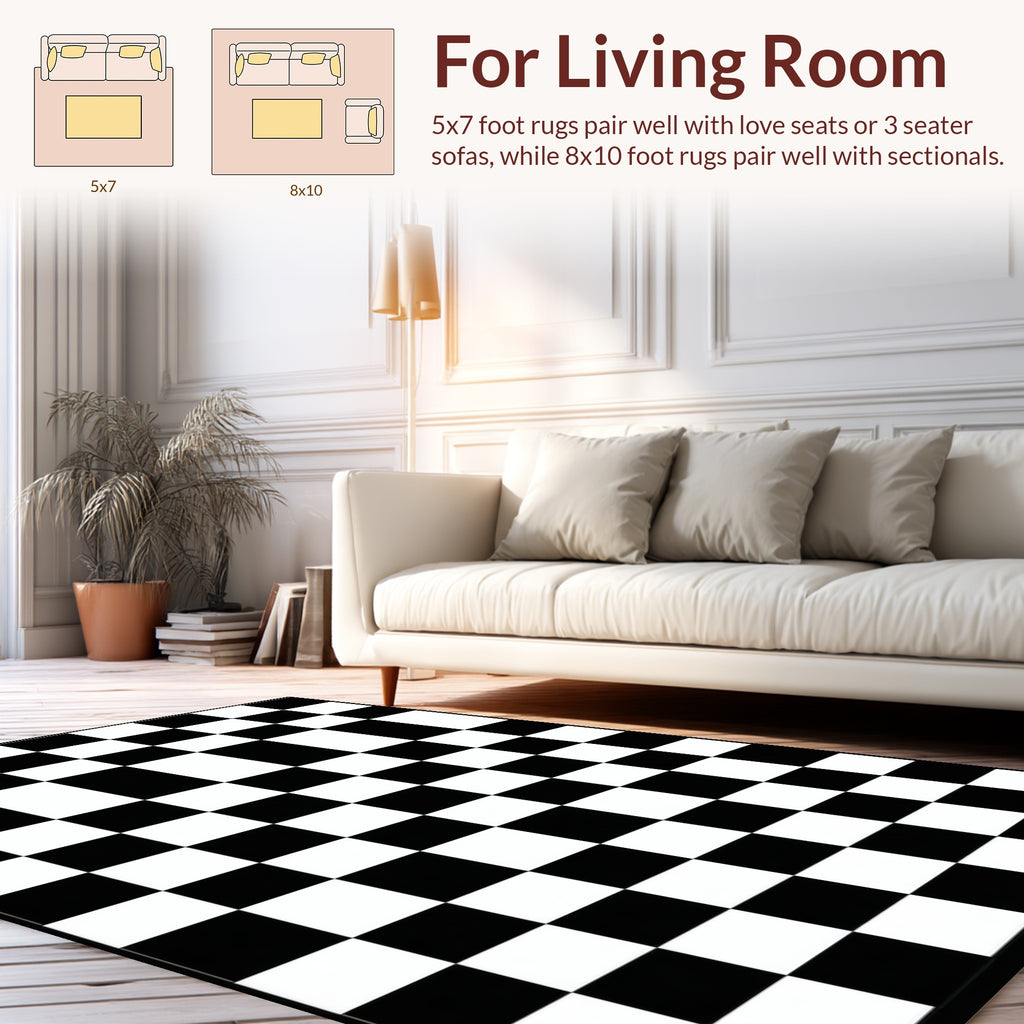 Bold Black White Checkered Pattern Rug