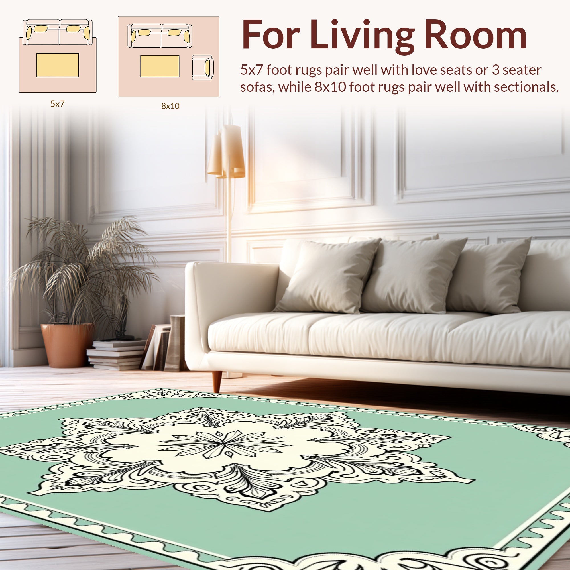 Mint Green Floral Medallion Mandala Rug