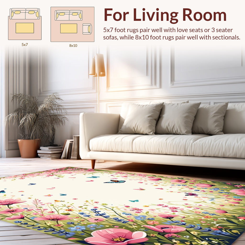 Whimsical Butterfly Floral Meadow Rug