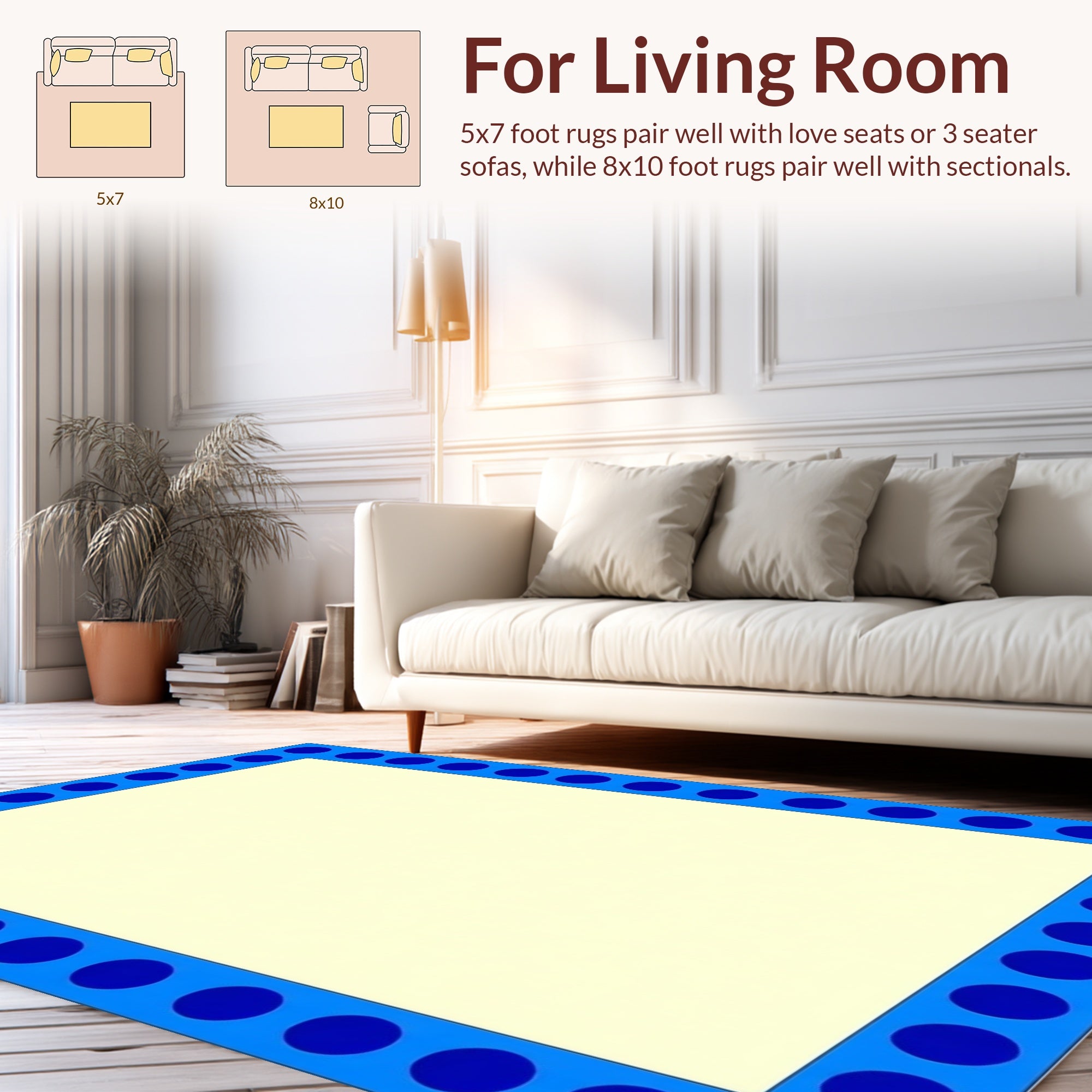 Blue Dot Border Design Rug