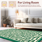 Intricate Green Geometric Maze Design Rug
