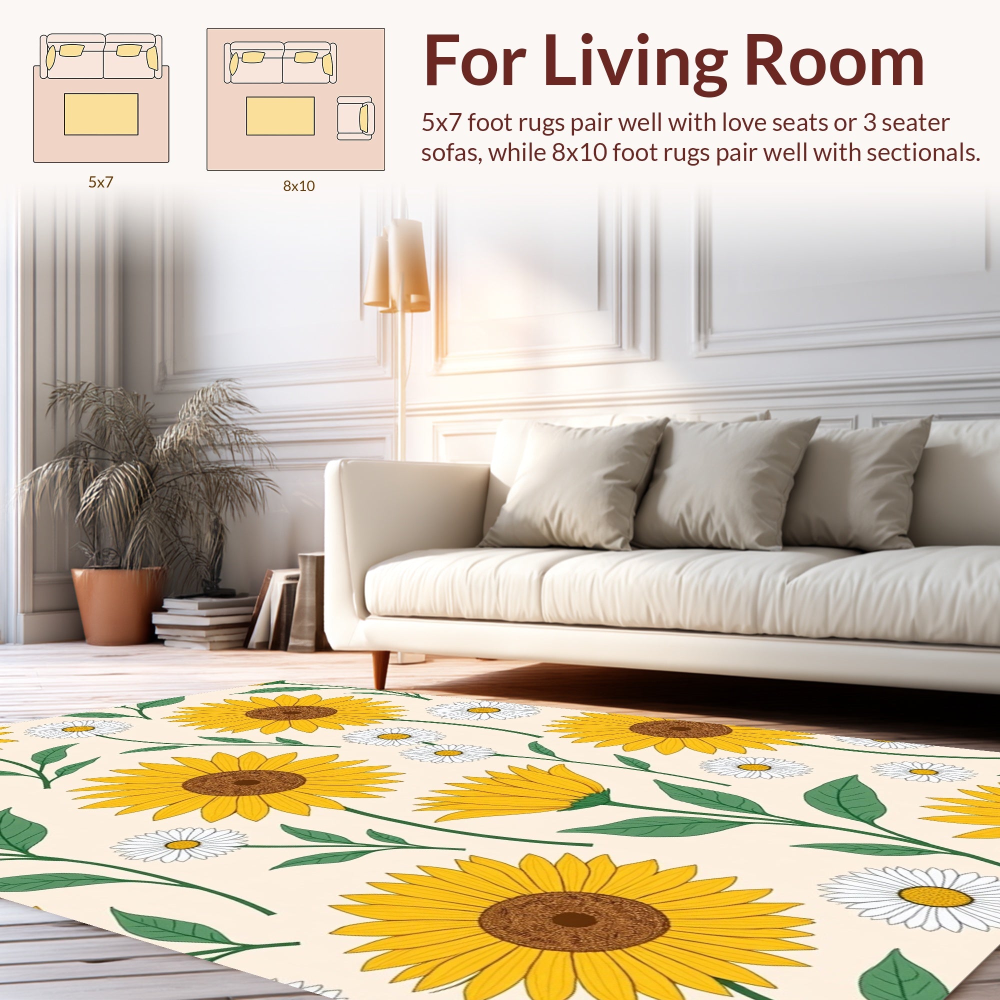 Yellow Sunflower Daisy Botanical Pattern Rug