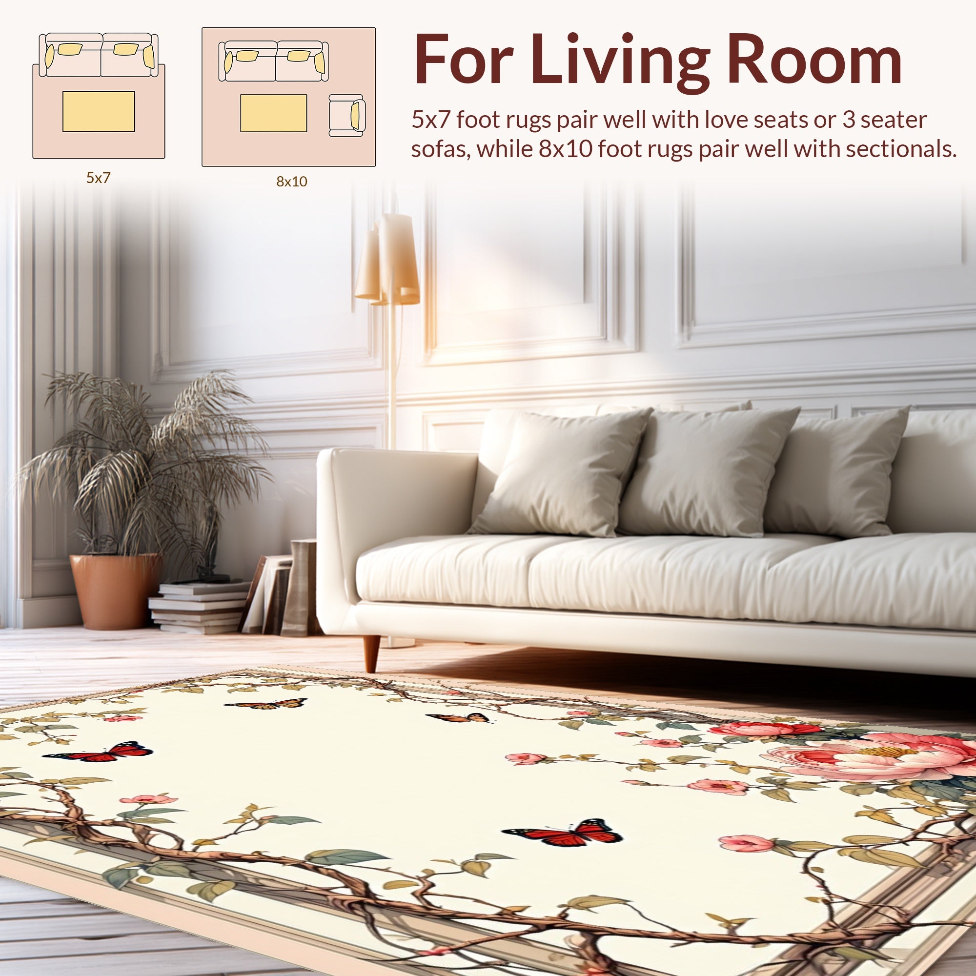 Elegant Floral Butterfly Vine Design Rug