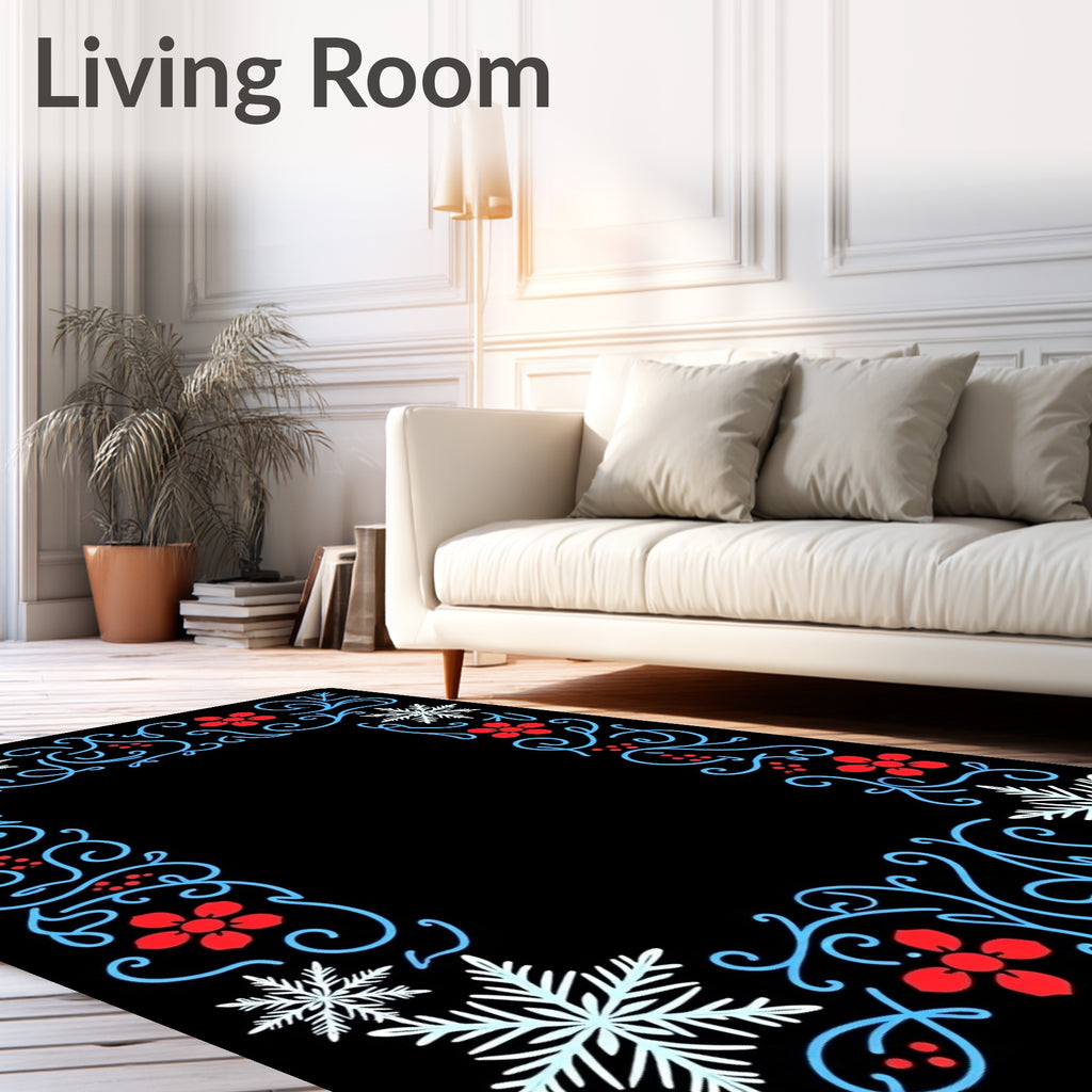 Winter Snowflake Red Floral Border Rug