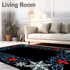 Winter Snowflake Red Floral Border Rug