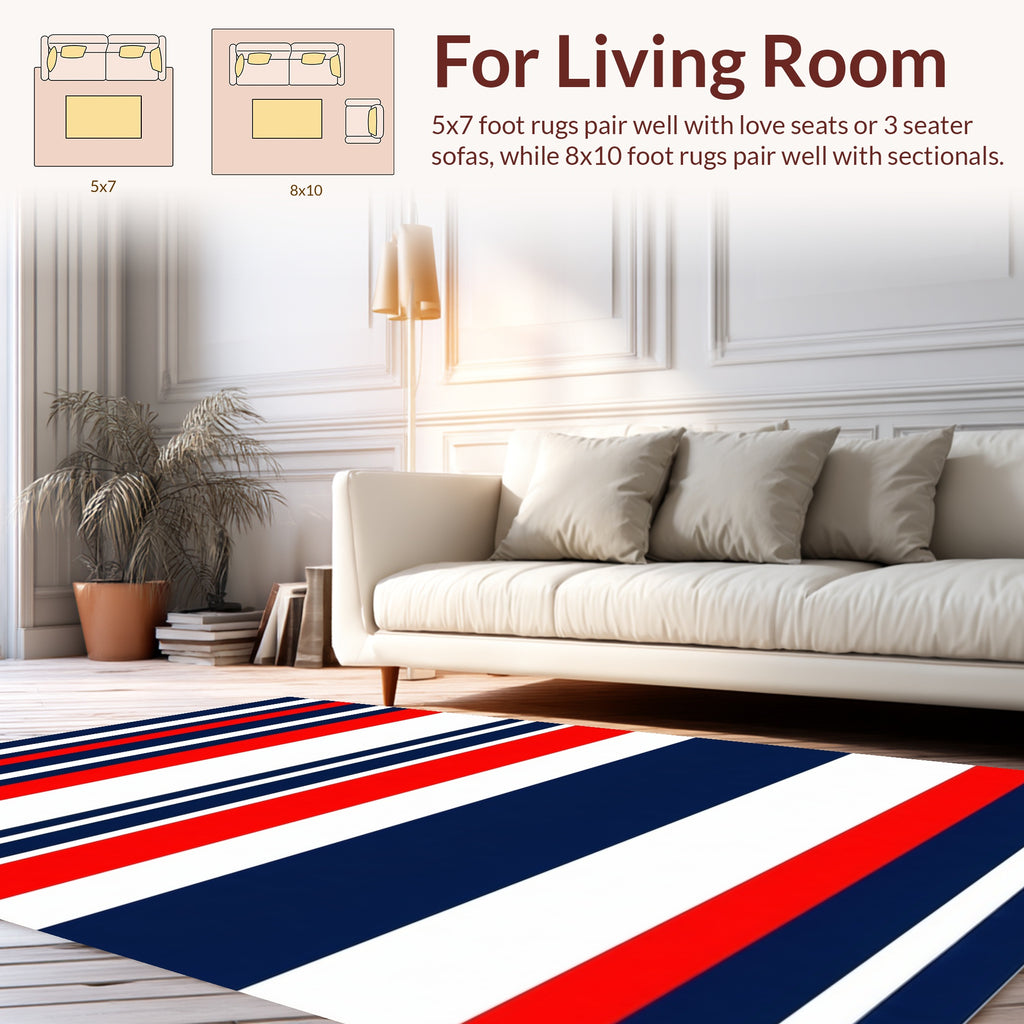 Classic Red Blue White Striped Rug