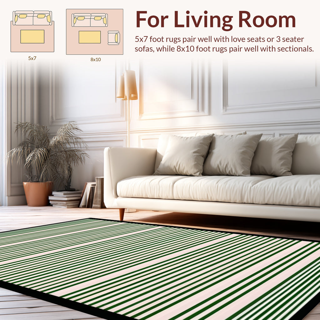 Striped Dark Green Cream Rug